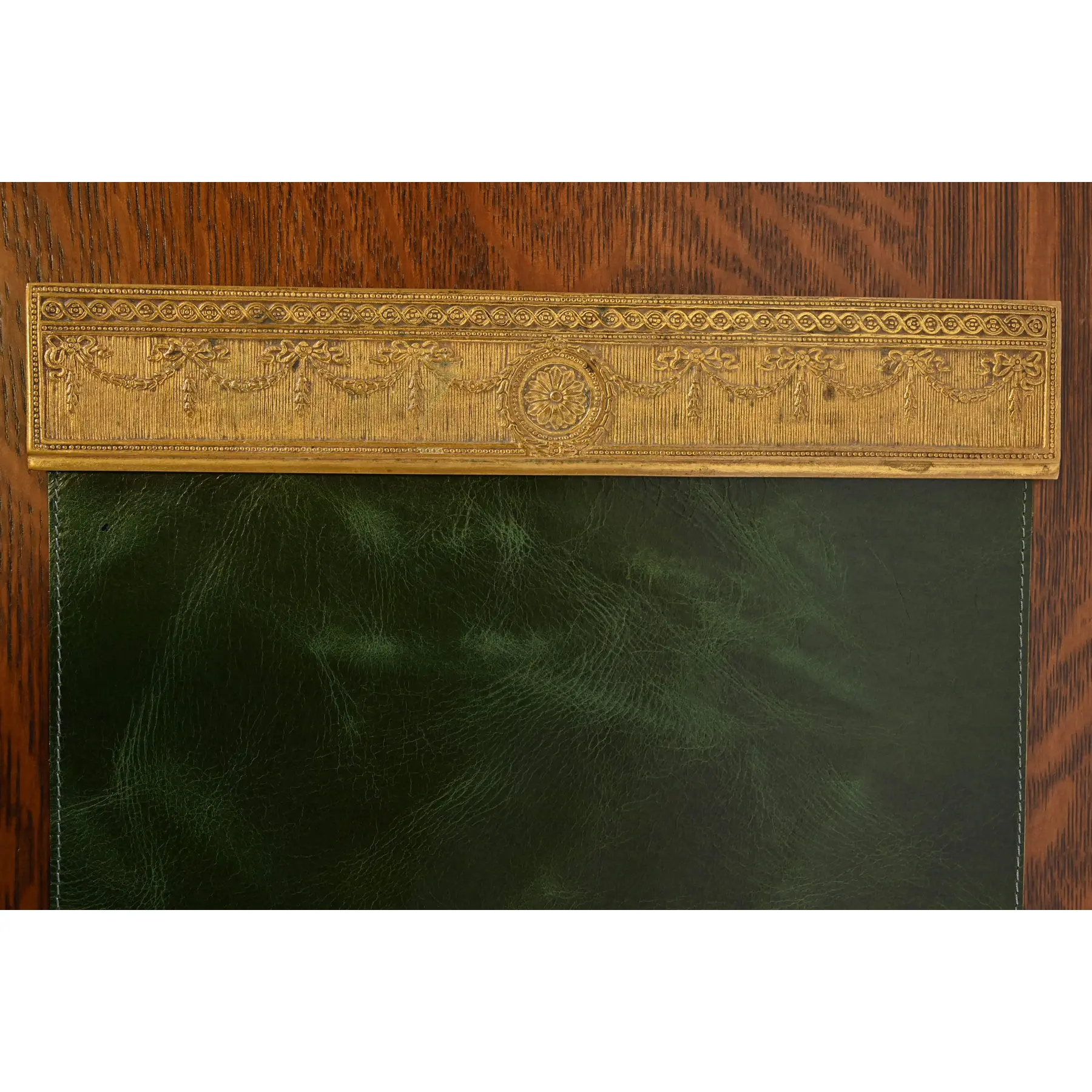 Tiffany Studios New York "Adam" Bronze Doré Blotter Ends With Leather Desk Blotter - Image 5