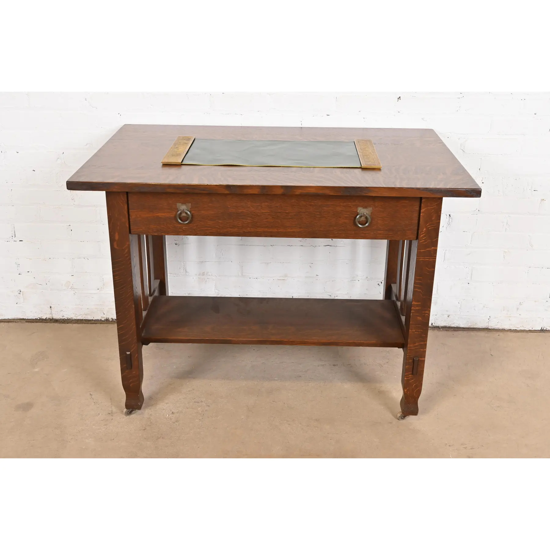 Tiffany Studios New York "Adam" Bronze Doré Blotter Ends With Leather Desk Blotter - Image 9