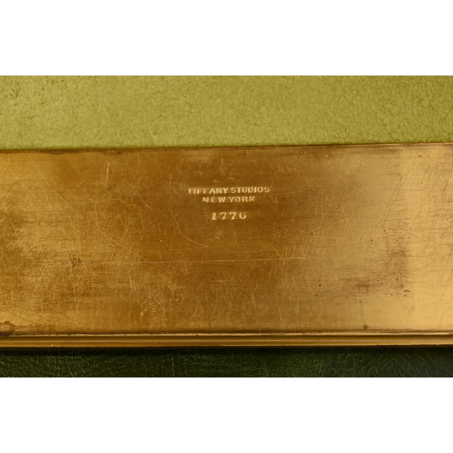 Tiffany Studios New York "Adam" Bronze Doré Blotter Ends With Leather Desk Blotter - Image 7