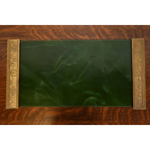 Tiffany Studios New York "Adam" Bronze Doré Blotter Ends With Leather Desk Blotter