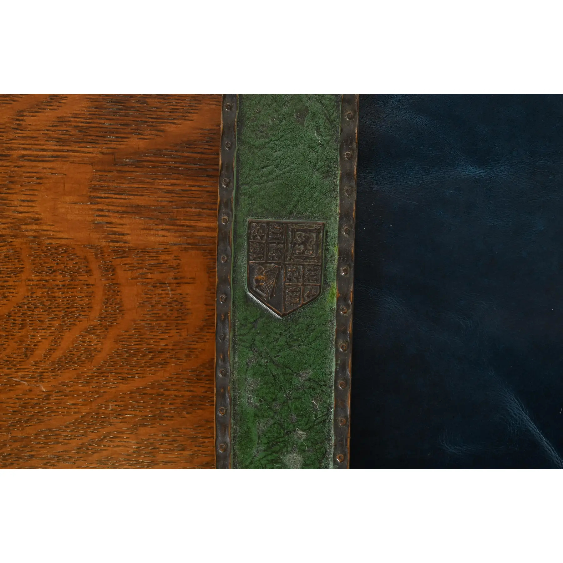 Tiffany Studios New York Heraldic Bronze Blotter Ends With Leather Desk Blotter - Image 4