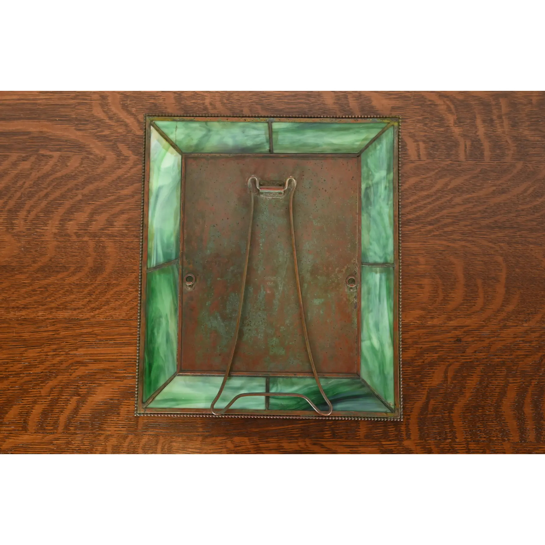 Tiffany Studios New York Pine Needle Bronze and Green Slag Glass Large Picture Frame, Circa 1910 - Image 9