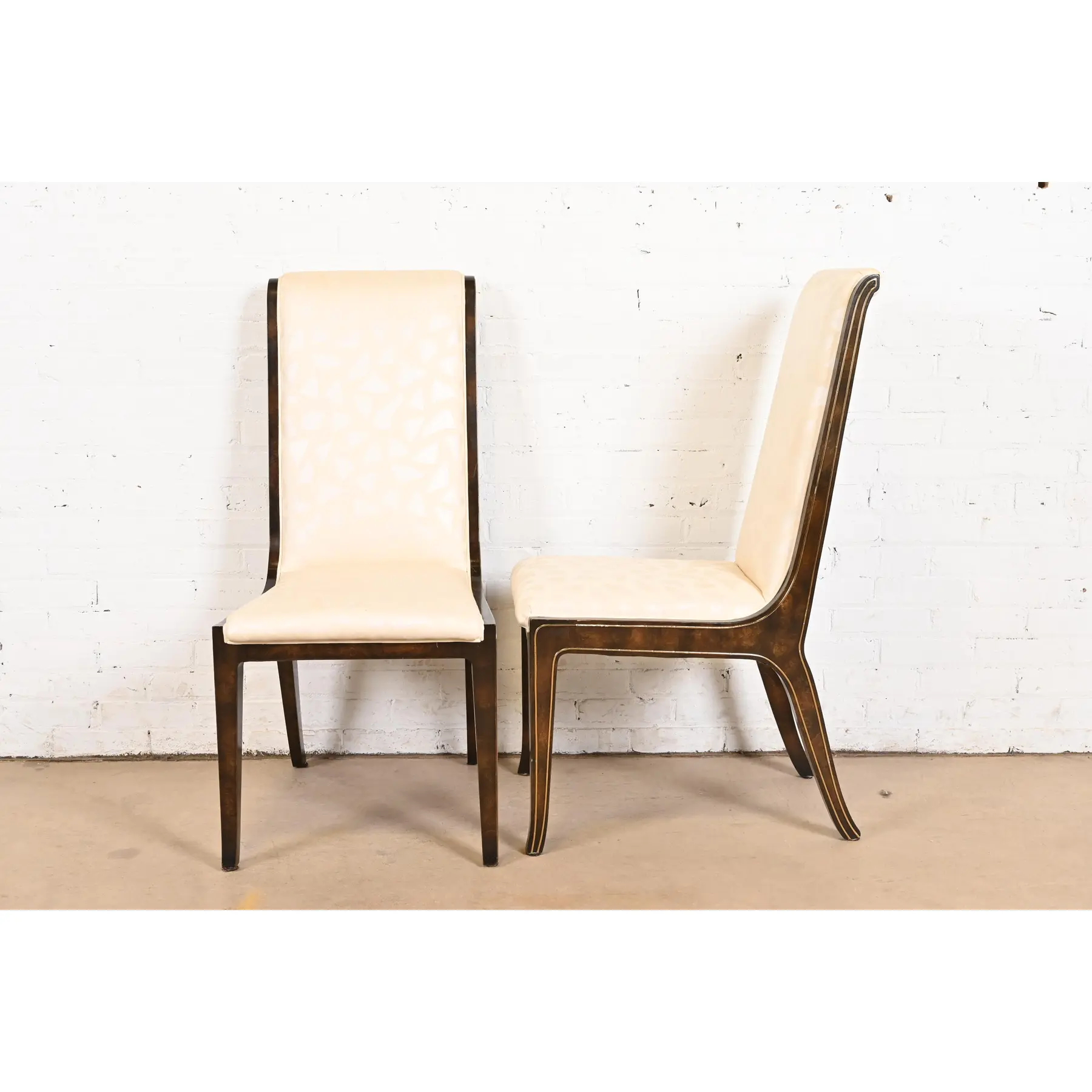 William Doezema for Mastercraft Hollywood Regency Burl Wood and Brass Dining Chairs, Set of Six - Image 8