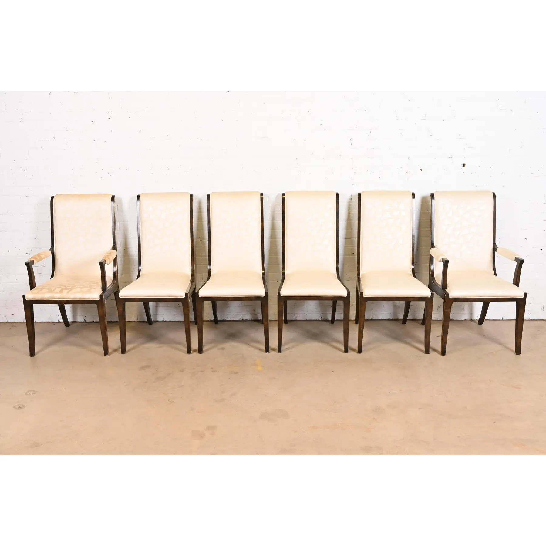 William Doezema for Mastercraft Hollywood Regency Burl Wood and Brass Dining Chairs, Set of Six - Image 3