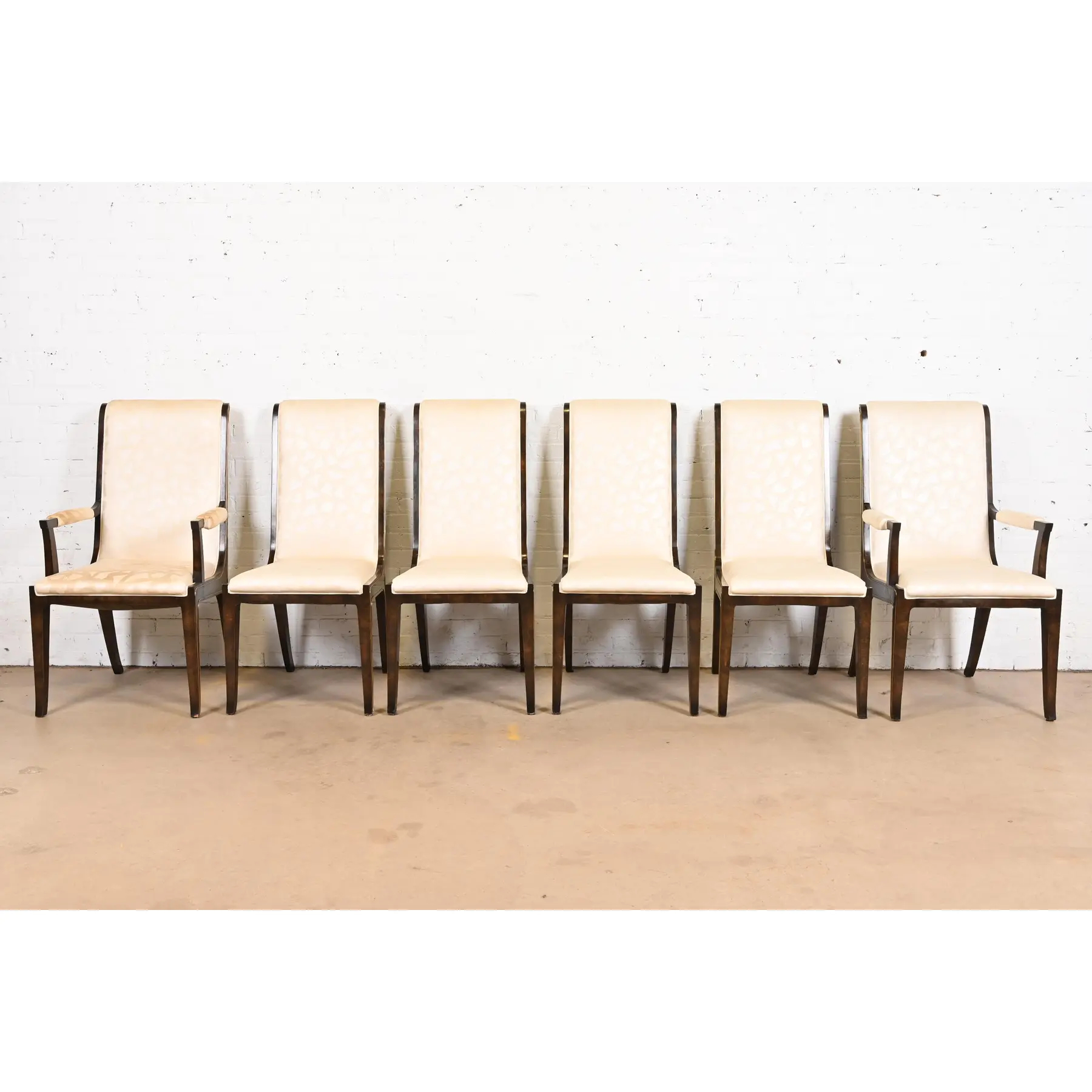William Doezema for Mastercraft Hollywood Regency Burl Wood and Brass Dining Chairs, Set of Six - Image 4