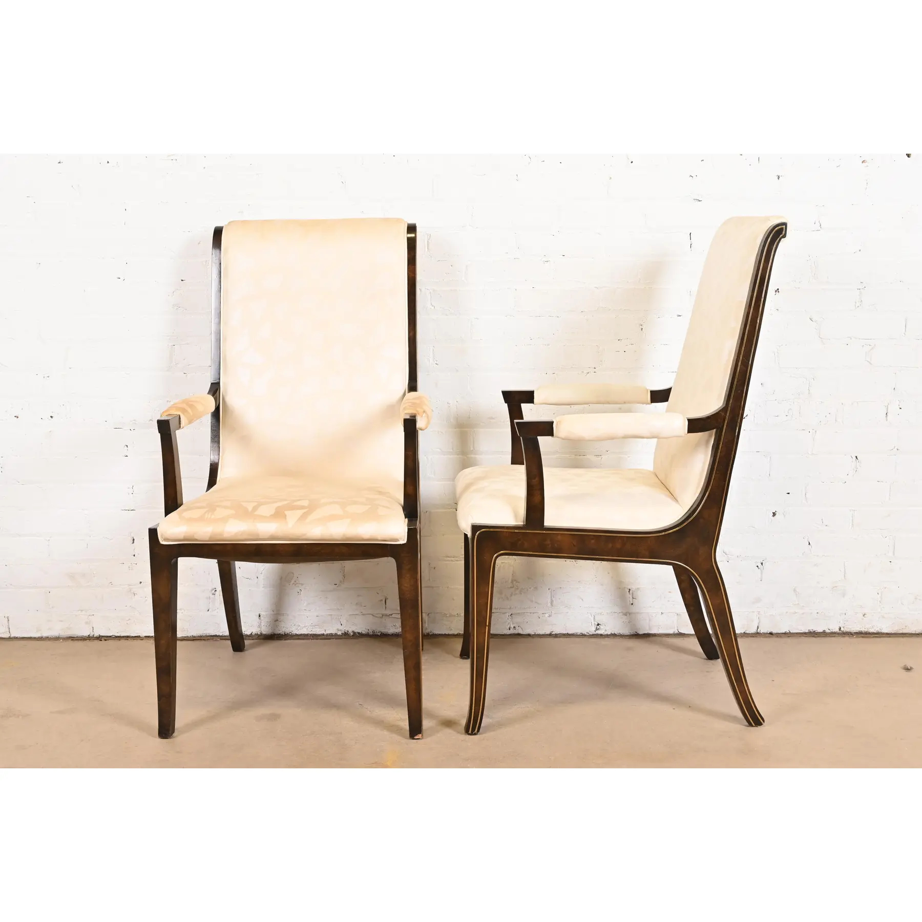 William Doezema for Mastercraft Hollywood Regency Burl Wood and Brass Dining Chairs, Set of Six - Image 9