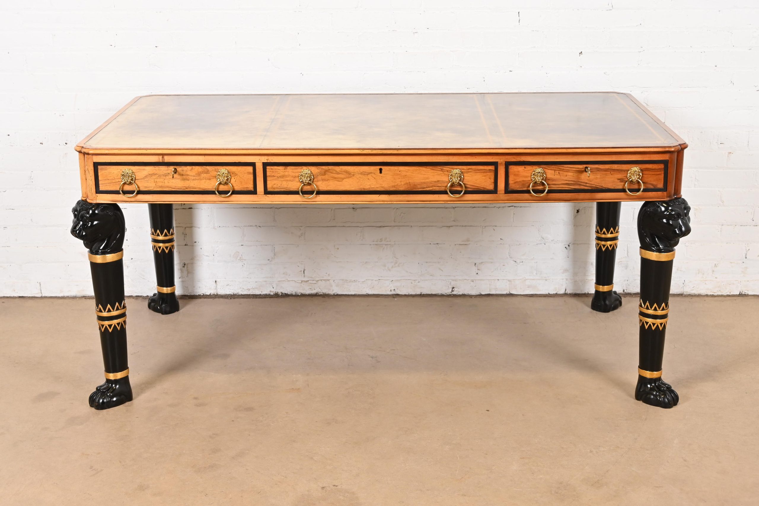 Baker Furniture Egyptian Revival Rosewood Leather Top Executive Bureau Plat Desk - Image 3