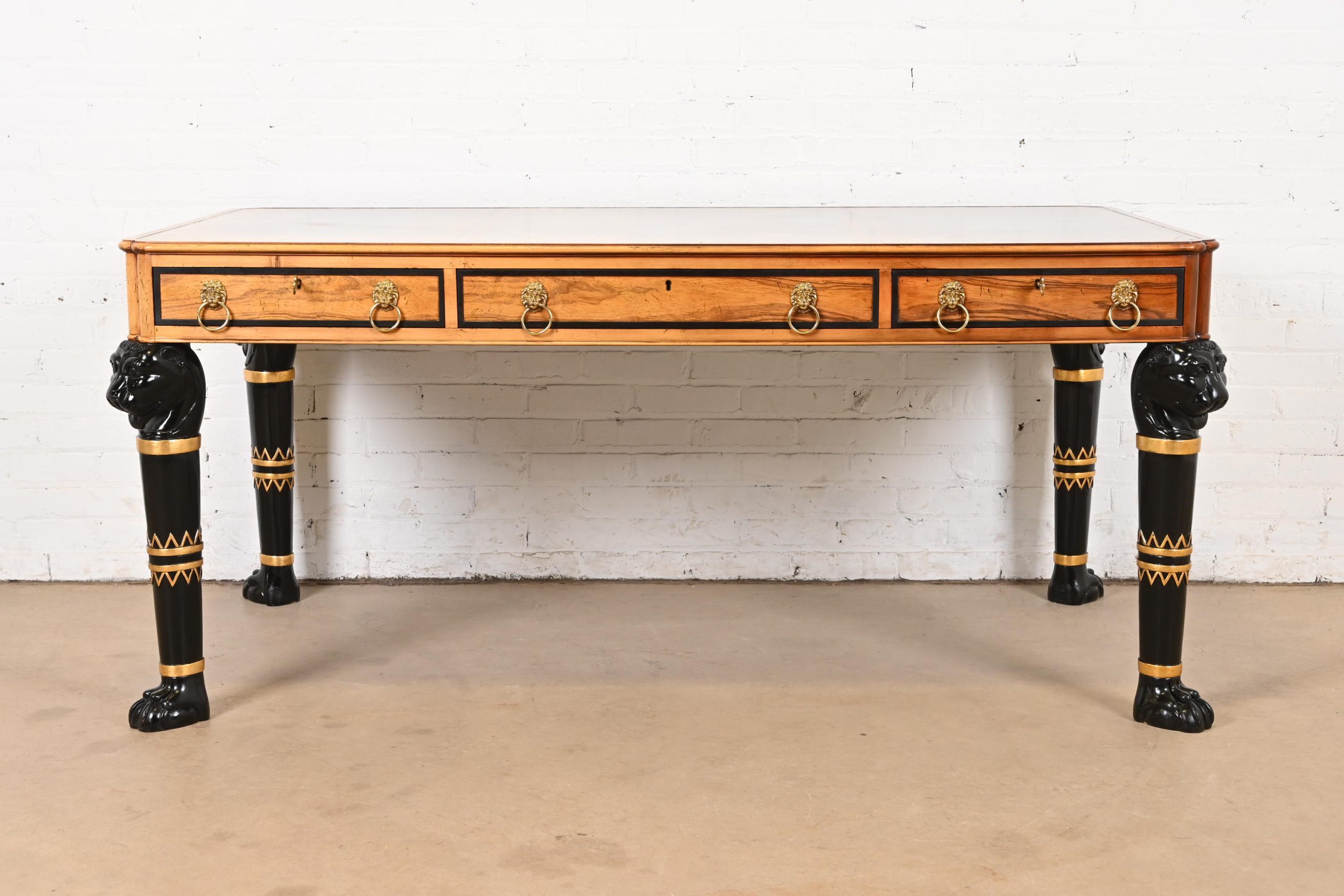 Baker Furniture Egyptian Revival Rosewood Leather Top Executive Bureau Plat Desk - Image 2
