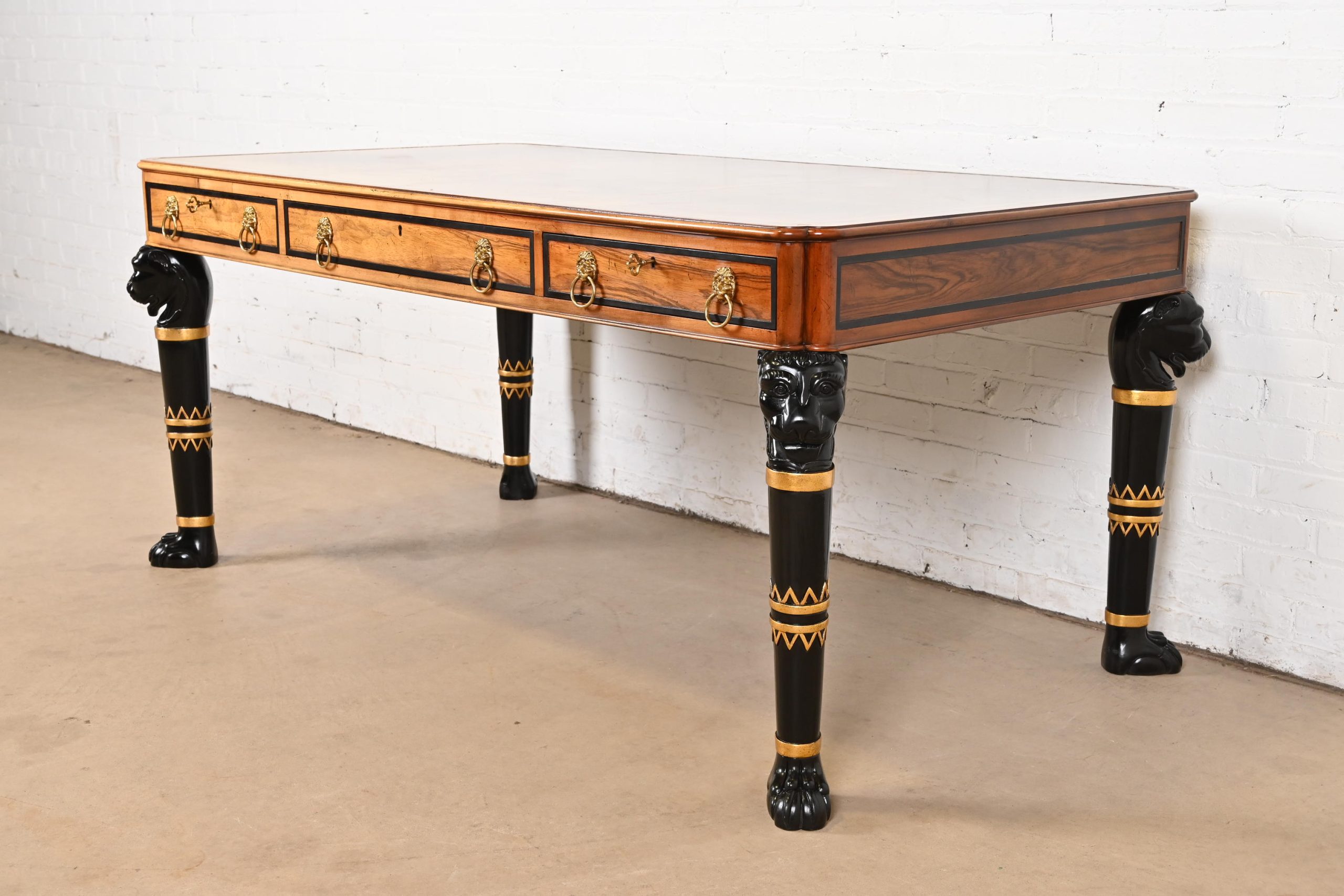 Baker Furniture Egyptian Revival Rosewood Leather Top Executive Bureau Plat Desk - Image 4
