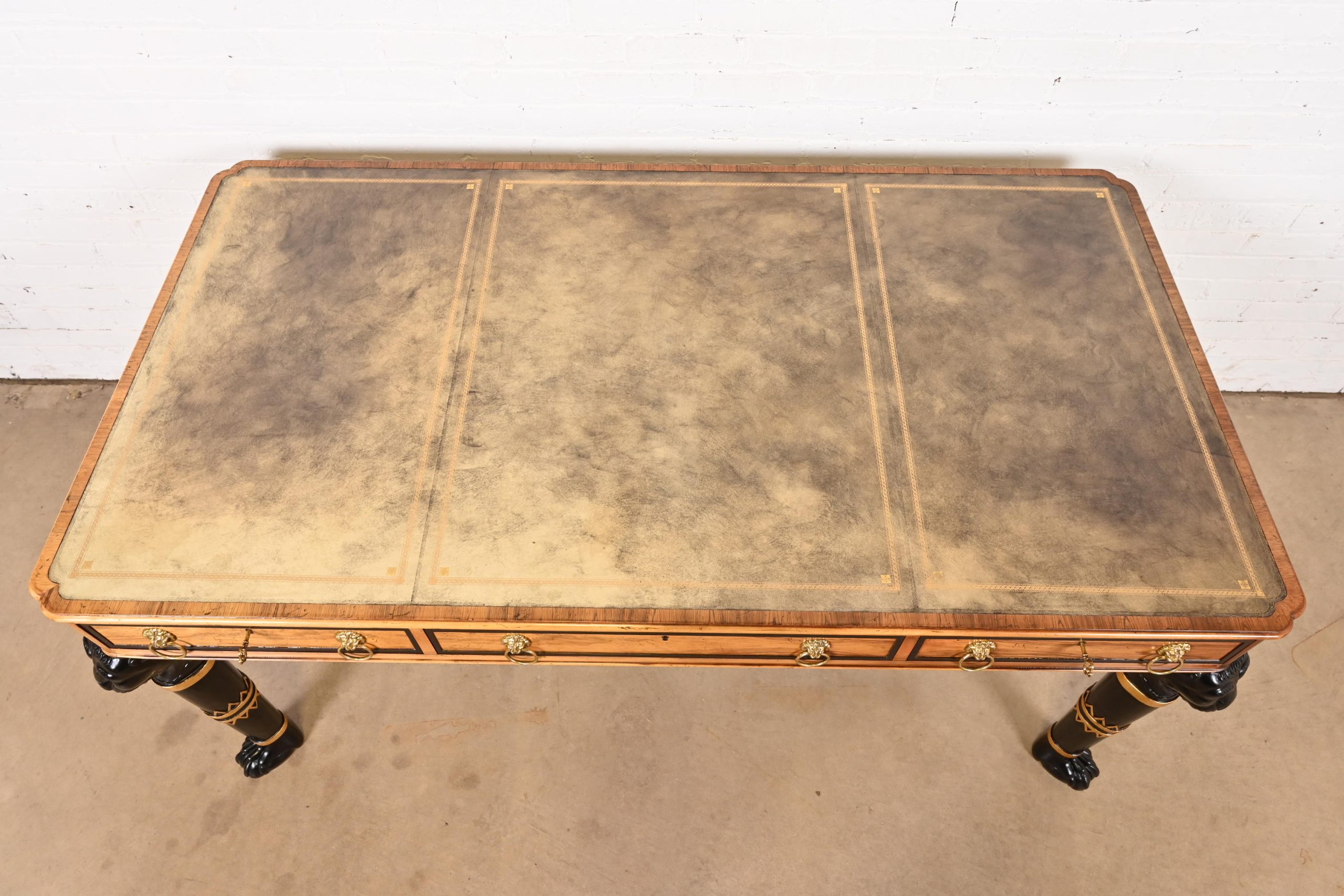 Baker Furniture Egyptian Revival Rosewood Leather Top Executive Bureau Plat Desk - Image 9