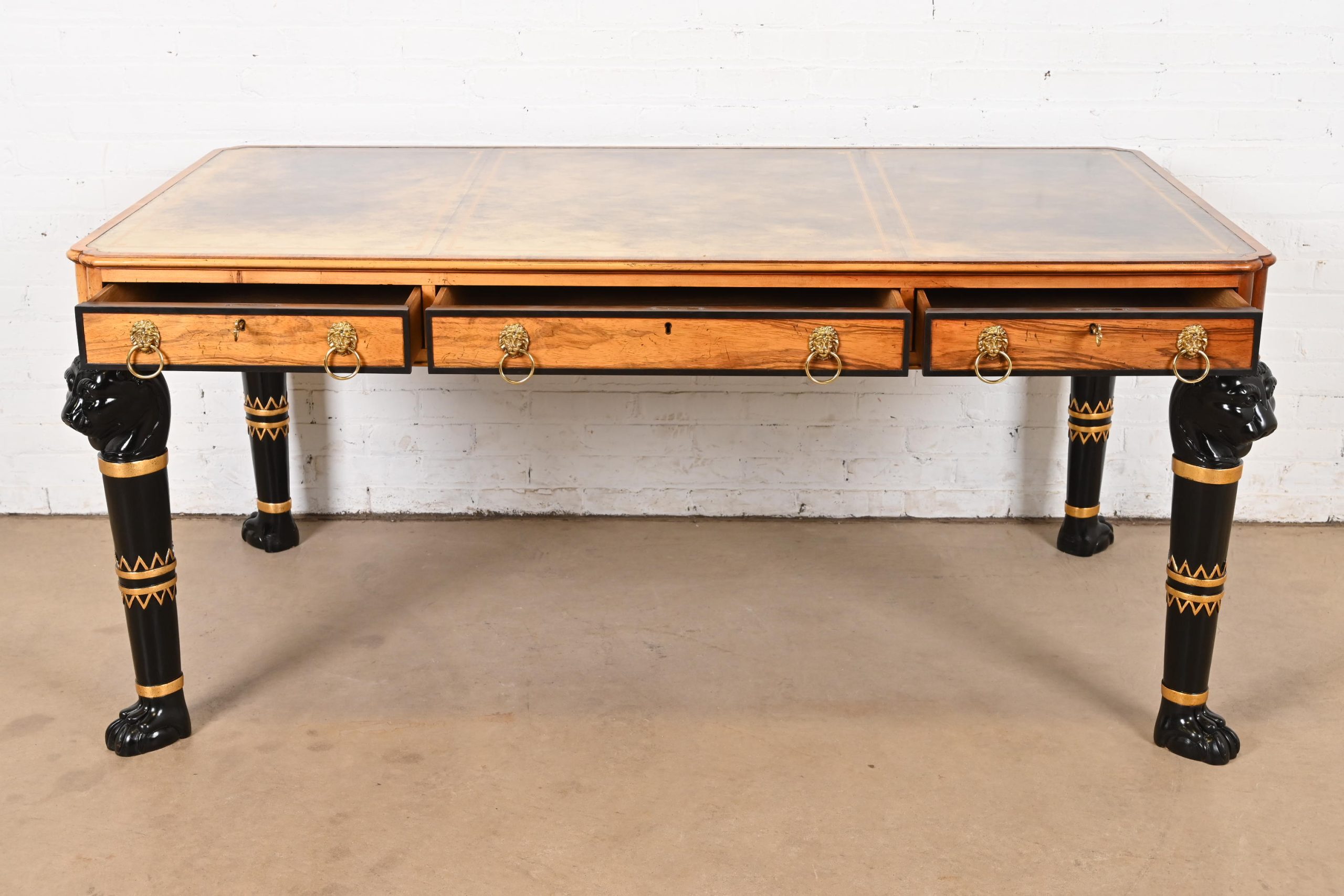 Baker Furniture Egyptian Revival Rosewood Leather Top Executive Bureau Plat Desk - Image 5