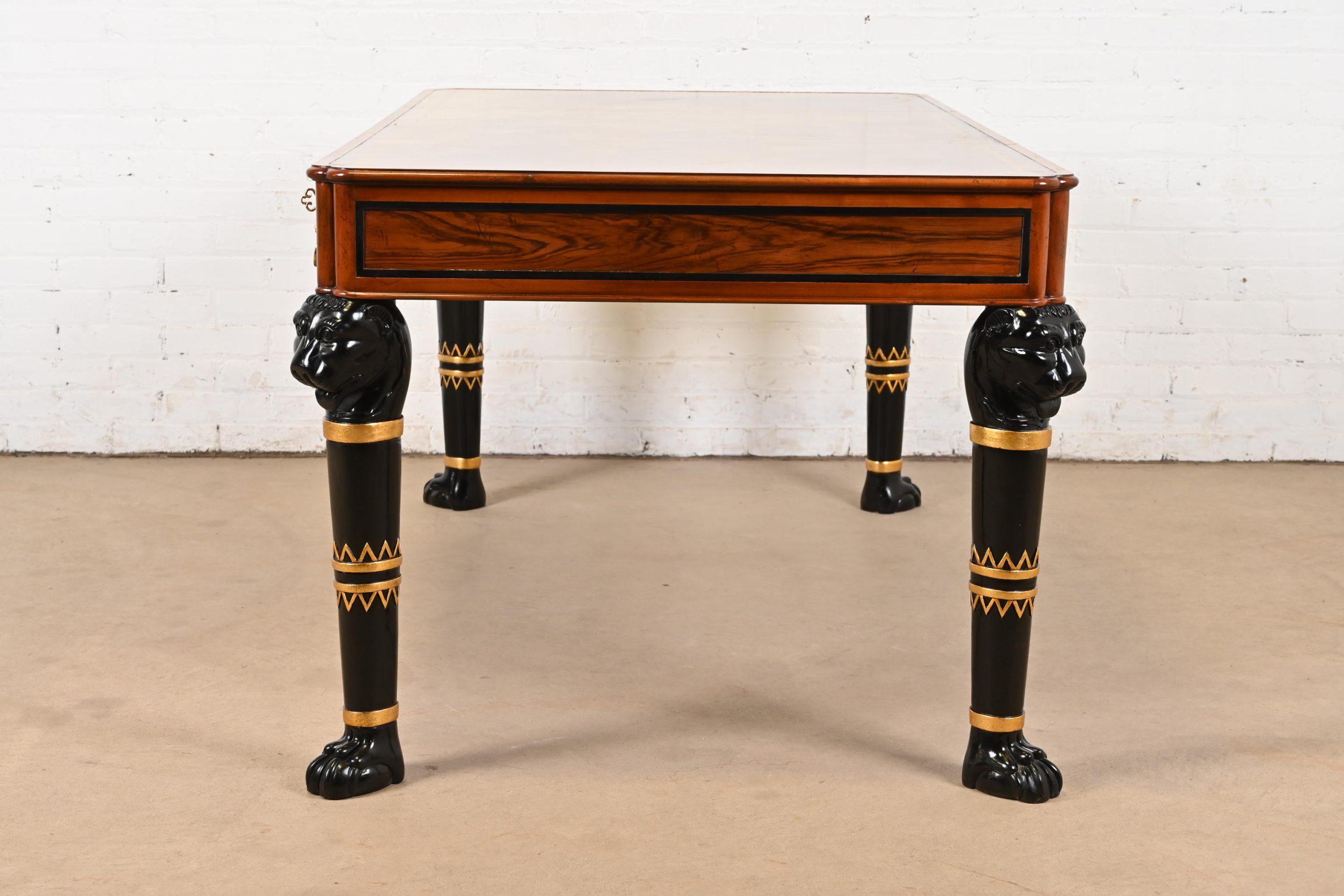 Baker Furniture Egyptian Revival Rosewood Leather Top Executive Bureau Plat Desk - Image 10