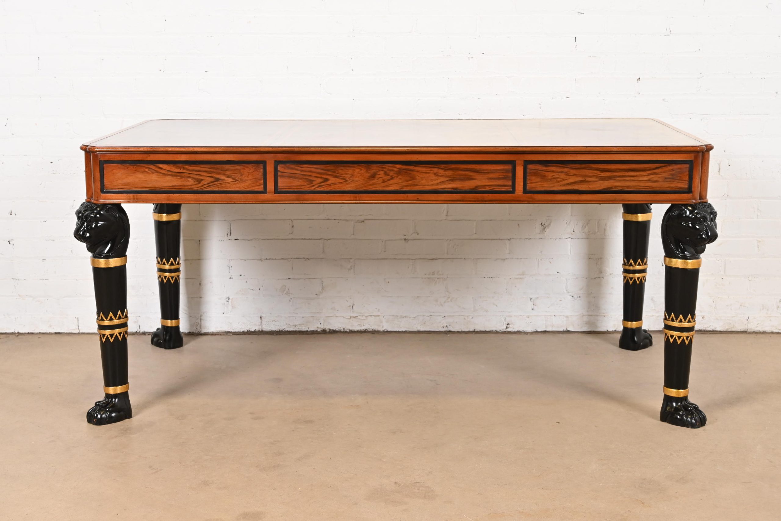 Baker Furniture Egyptian Revival Rosewood Leather Top Executive Bureau Plat Desk - Image 11