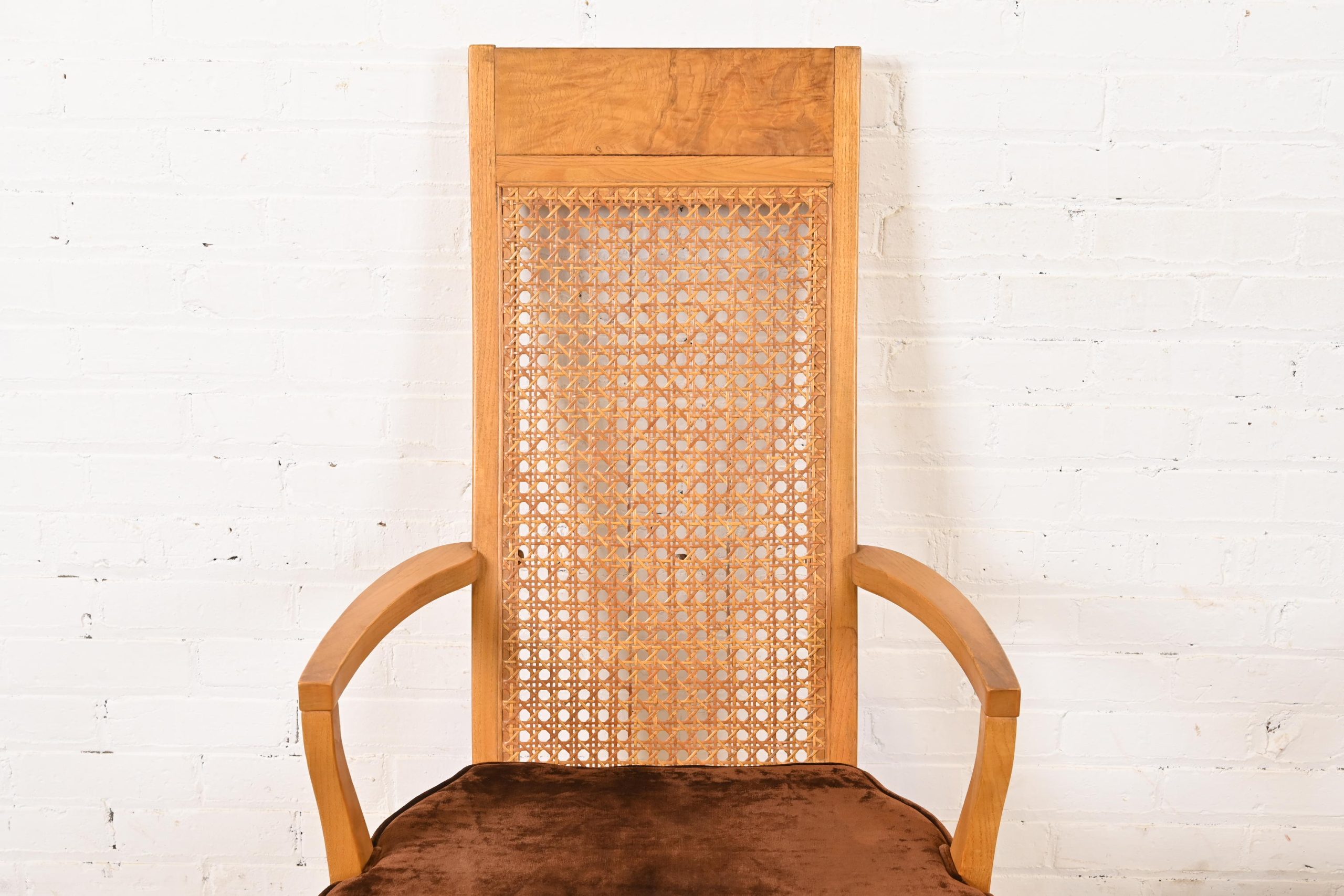 Milo Baughman Style Mid-Century Modern Burl Wood and Cane High Back Dining Chairs by Lane, 1970s - Image 8