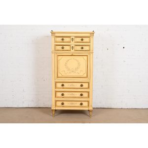 Karges French Regency Louis XVI Cream Lacquered Hand Painted Secrétaire á Abattant