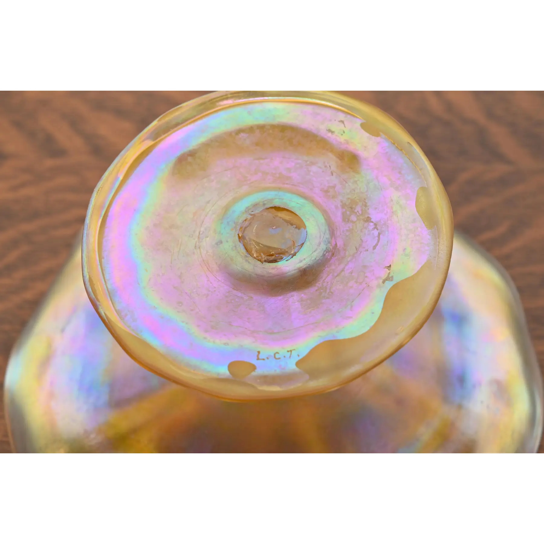 Louis Comfort Tiffany Favrile Iridescent Art Glass Compote Dish or Tazza - Image 7