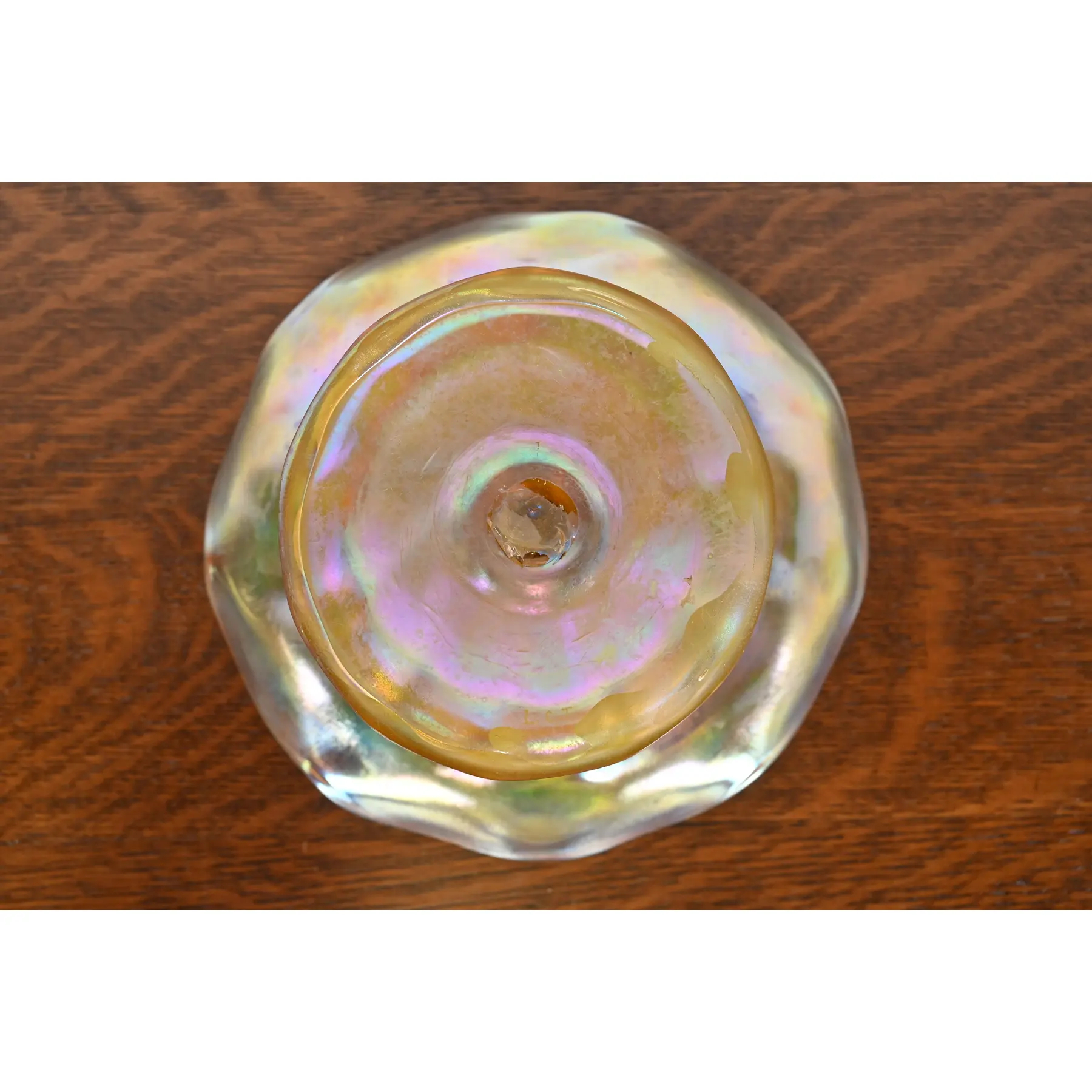 Louis Comfort Tiffany Favrile Iridescent Art Glass Compote Dish or Tazza - Image 6