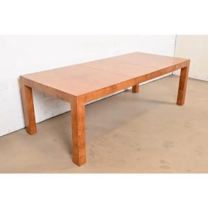 Milo Baughman for Thayer Coggin Mid-Century Modern Burl Wood Parsons Extension Dining Table, Newly Refinished
