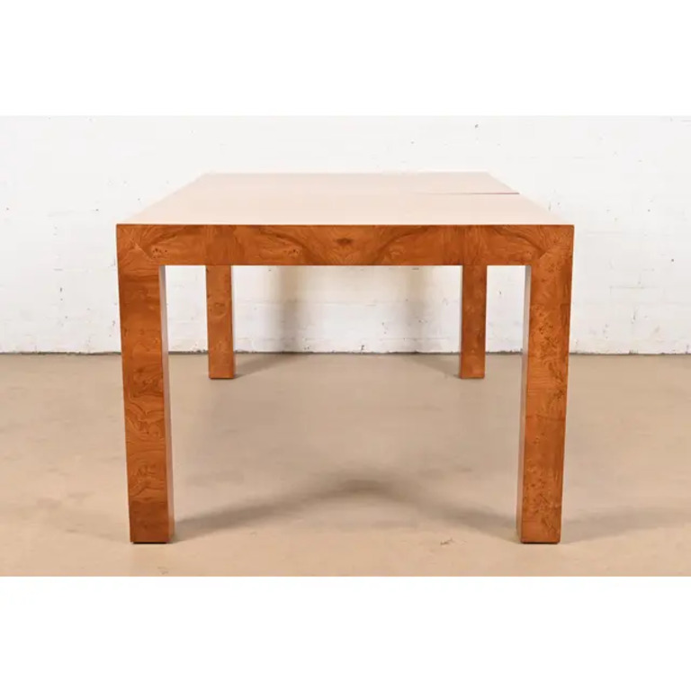 Milo Baughman for Thayer Coggin Mid-Century Modern Burl Wood Parsons Extension Dining Table, Newly Refinished - Image 11