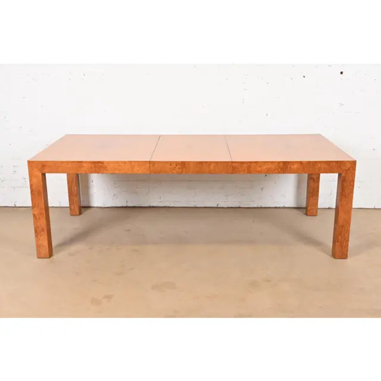Milo Baughman for Thayer Coggin Mid-Century Modern Burl Wood Parsons Extension Dining Table, Newly Refinished - Image 2