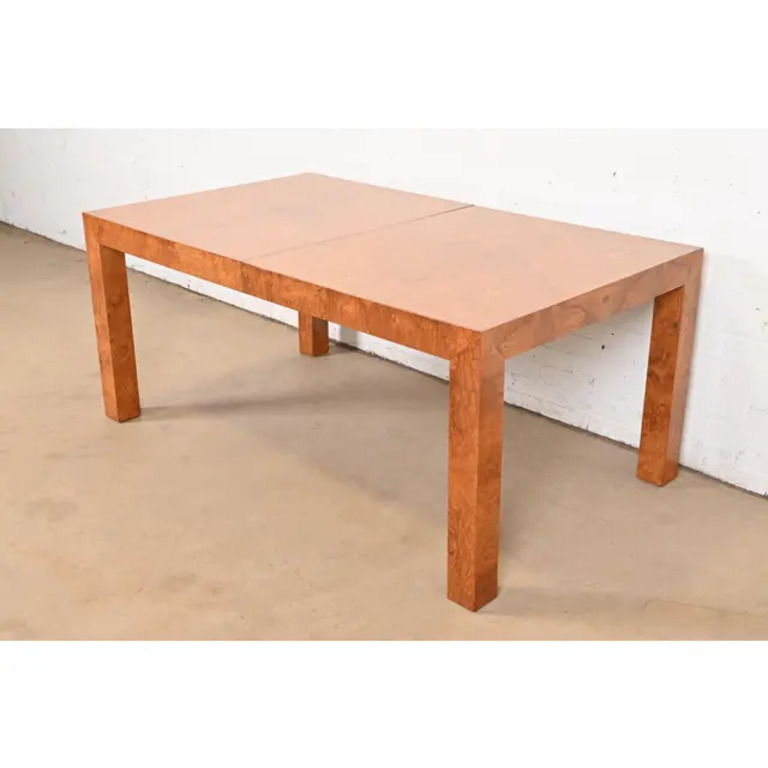 Milo Baughman for Thayer Coggin Mid-Century Modern Burl Wood Parsons Extension Dining Table, Newly Refinished - Image 8