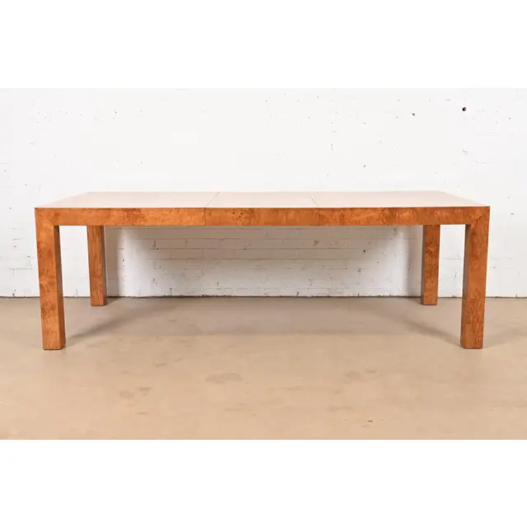 Milo Baughman for Thayer Coggin Mid-Century Modern Burl Wood Parsons Extension Dining Table, Newly Refinished - Image 3