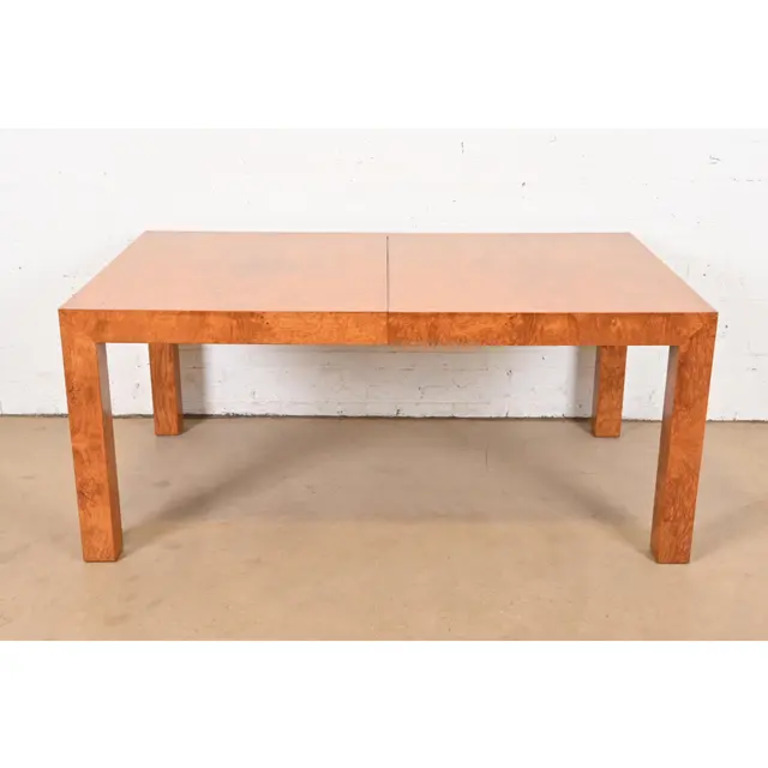 Milo Baughman for Thayer Coggin Mid-Century Modern Burl Wood Parsons Extension Dining Table, Newly Refinished - Image 7