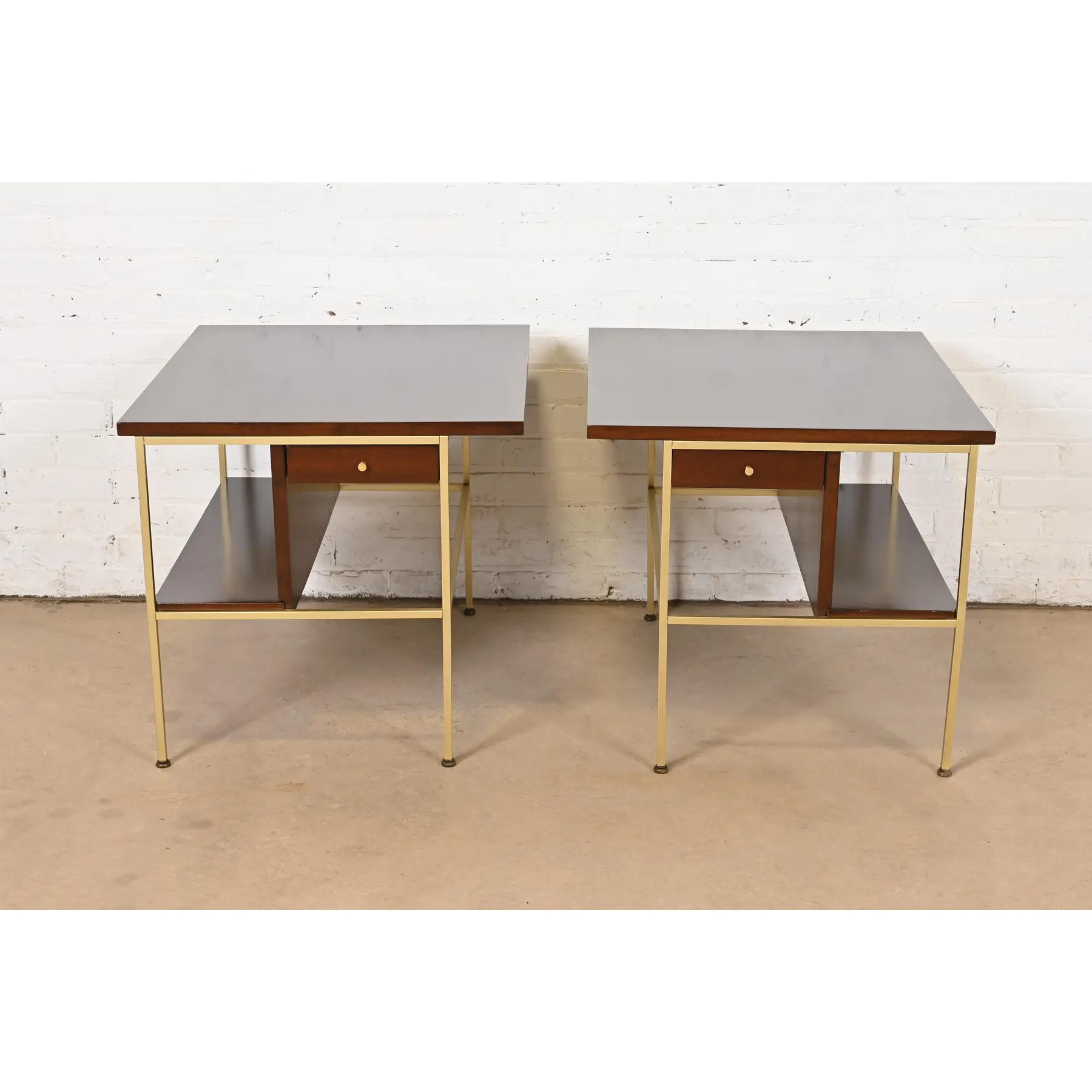 Paul McCobb Irwin Collection Mahogany and Brass Nightstands or End Tables, Newly Refinished - Image 2