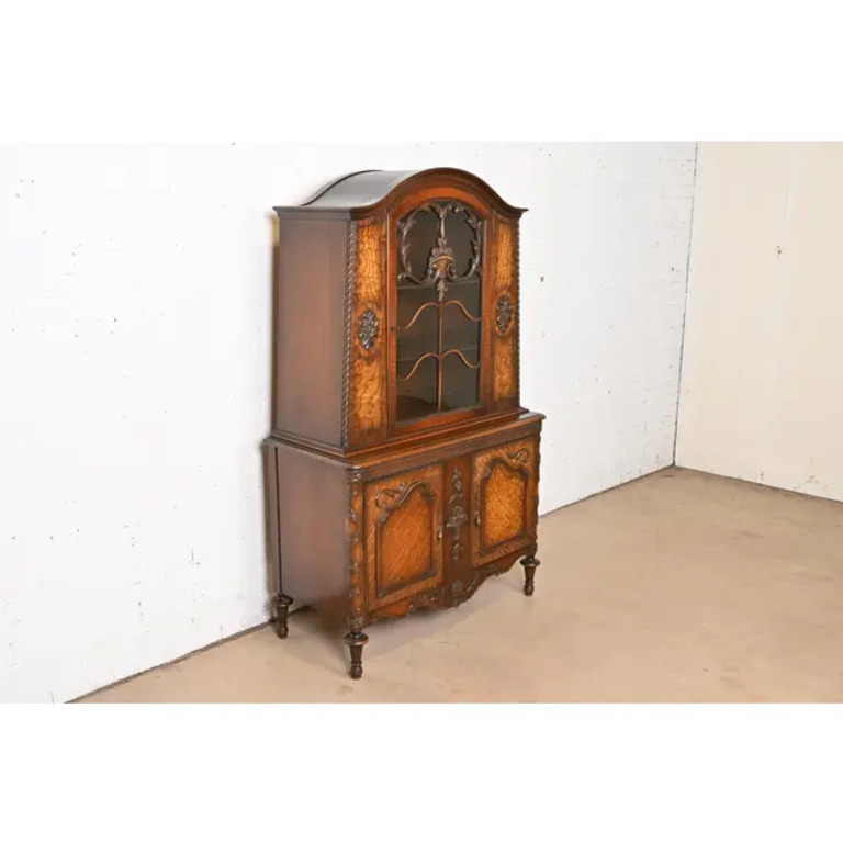 Romweber French Regency Louis XVI Burled Walnut Breakfront Bookcase Cabinet, Circa 1920s - Image 4