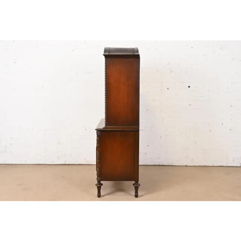 Romweber French Regency Louis XVI Burled Walnut Breakfront Bookcase Cabinet, Circa 1920s - Image 10