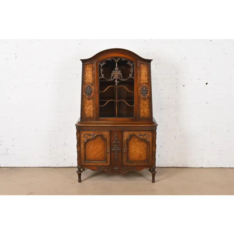 Romweber French Regency Louis XVI Burled Walnut Breakfront Bookcase Cabinet, Circa 1920s - Image 2