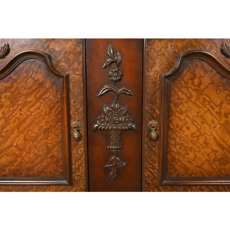 Romweber French Regency Louis XVI Burled Walnut Breakfront Bookcase Cabinet, Circa 1920s - Image 8