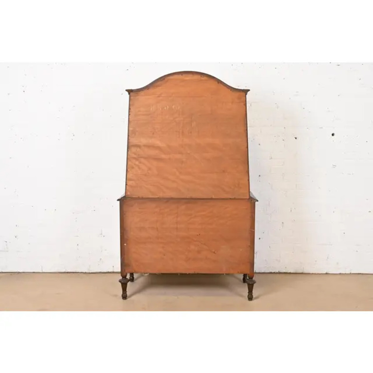 Romweber French Regency Louis XVI Burled Walnut Breakfront Bookcase Cabinet, Circa 1920s - Image 11