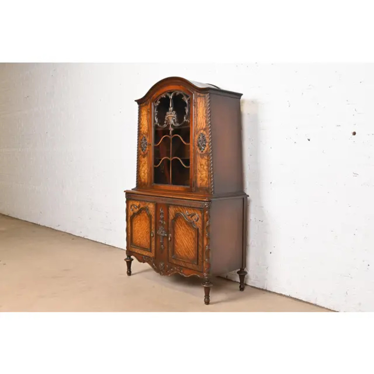 Romweber French Regency Louis XVI Burled Walnut Breakfront Bookcase Cabinet, Circa 1920s - Image 3