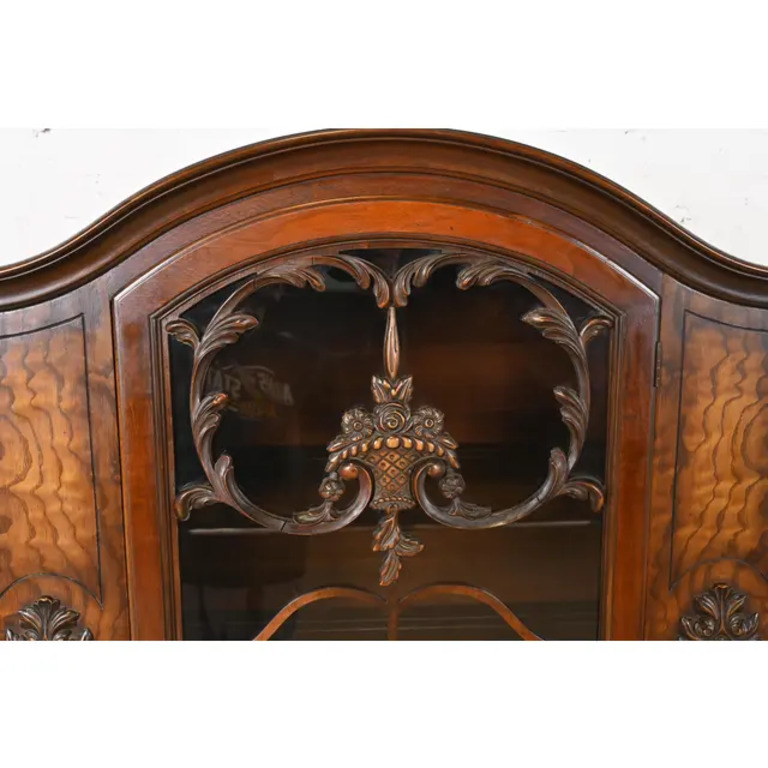 Romweber French Regency Louis XVI Burled Walnut Breakfront Bookcase Cabinet, Circa 1920s - Image 6
