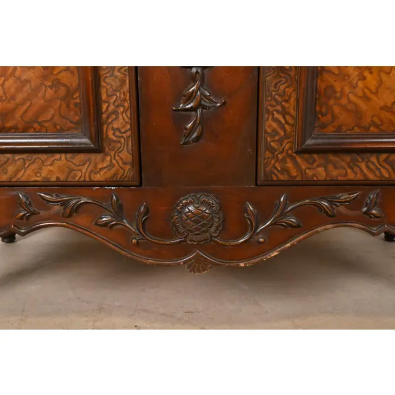 Romweber French Regency Louis XVI Burled Walnut Breakfront Bookcase Cabinet, Circa 1920s - Image 9
