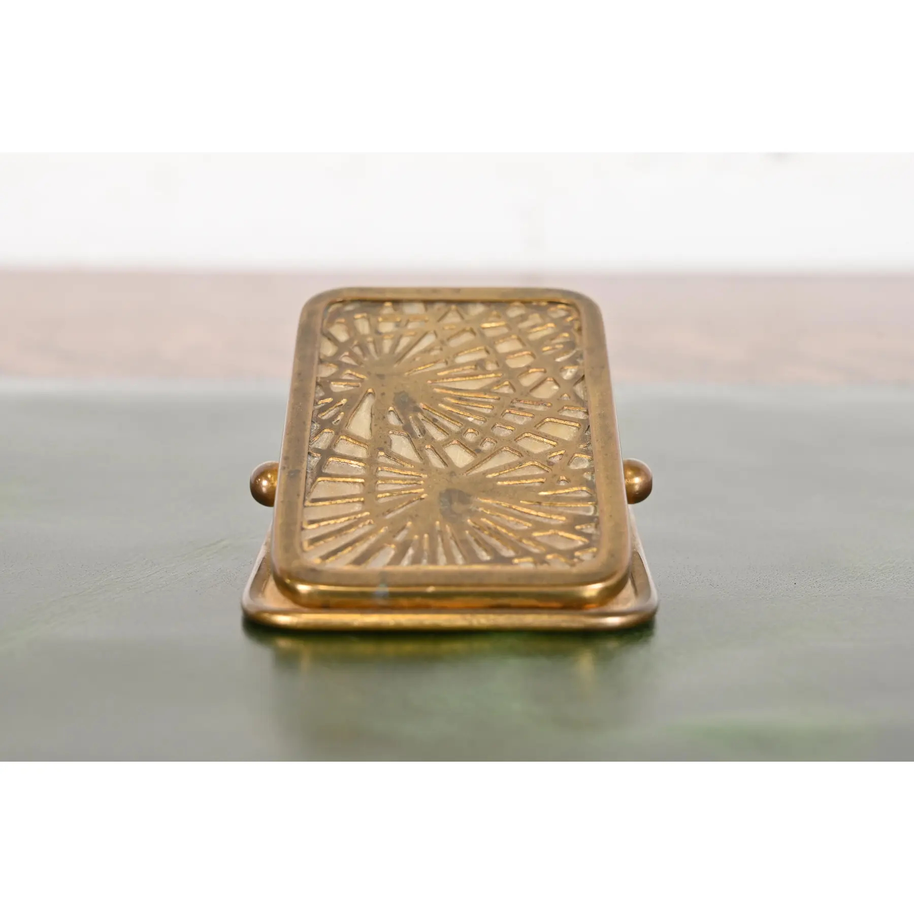 Tiffany Studios New York Pine Needle Bronze Doré and Slag Glass Nine-Piece Desk Set, Circa 1910 - Image 10
