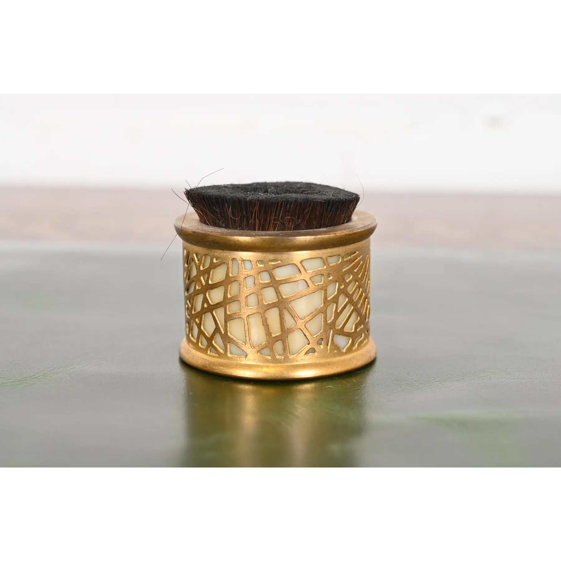 Tiffany Studios New York Pine Needle Bronze Doré and Slag Glass Nine-Piece Desk Set, Circa 1910 - Image 9
