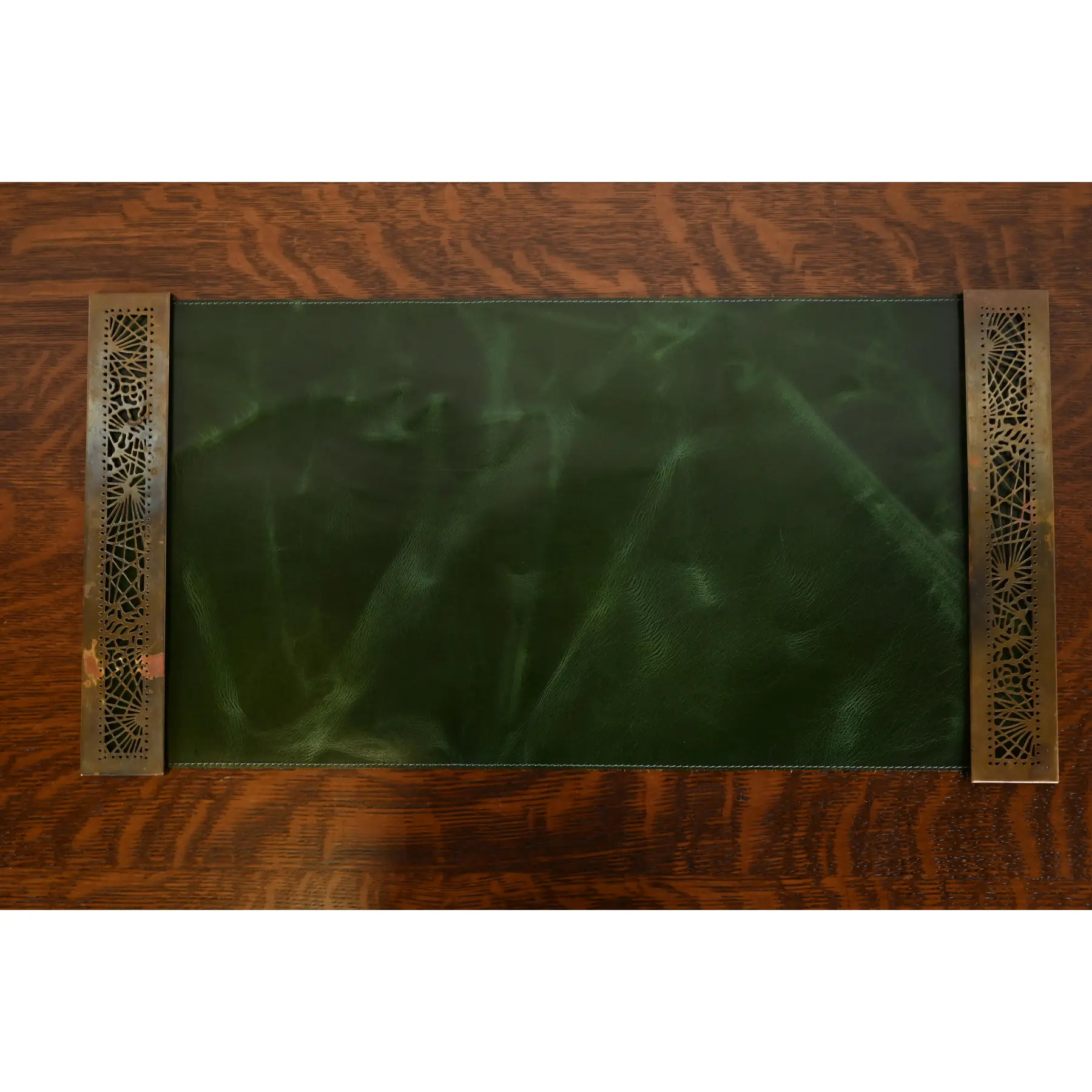 Tiffany Studios New York Pine Needle Bronze Doré and Slag Glass Nine-Piece Desk Set, Circa 1910 - Image 11