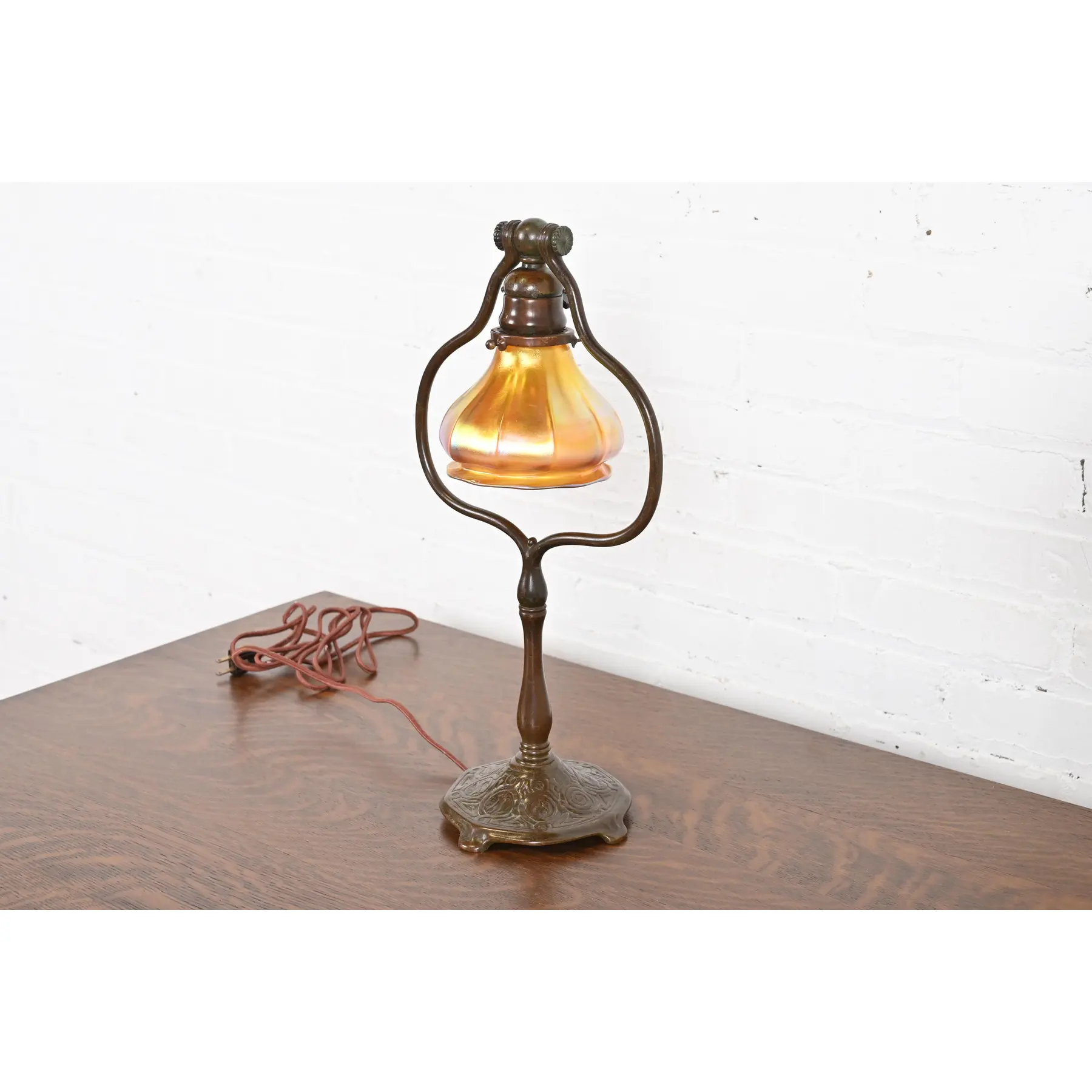 Tiffany Studios New York Zodiac Bronze Harp Desk Lamp - Image 2