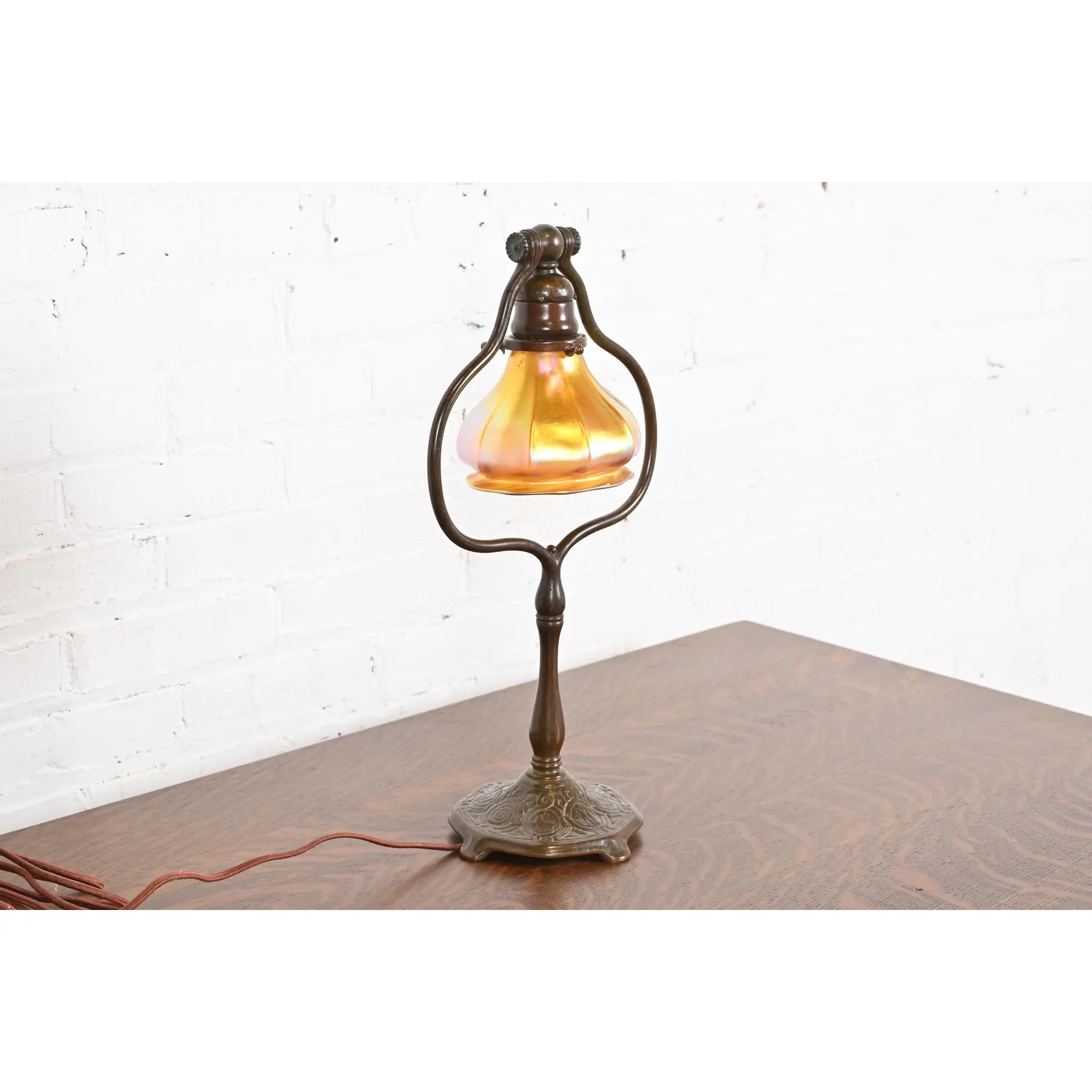 Tiffany Studios New York Zodiac Bronze Harp Desk Lamp - Image 3