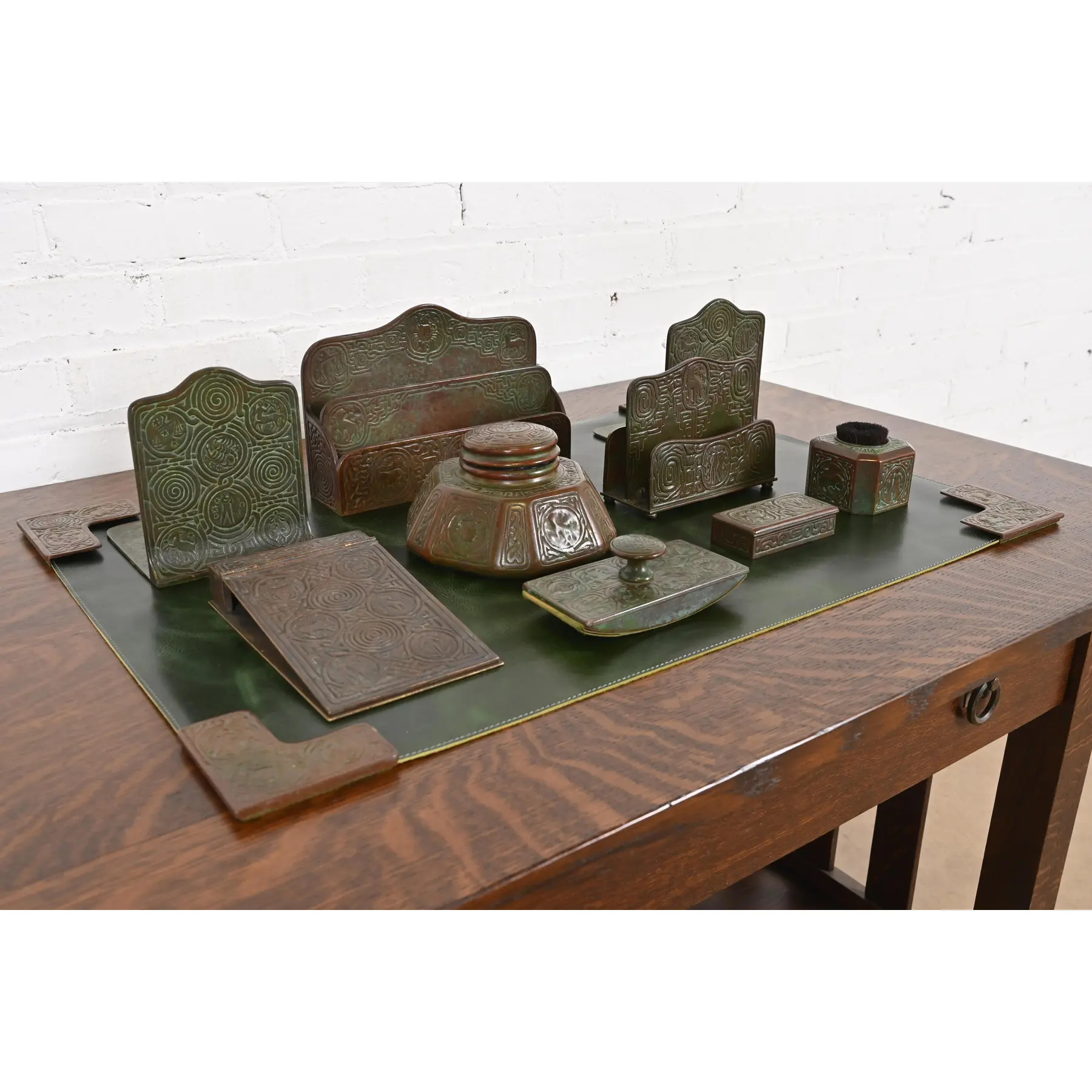 Tiffany Studios New York Zodiac Bronze Nine-Piece Desk Set, Circa 1910 - Image 4