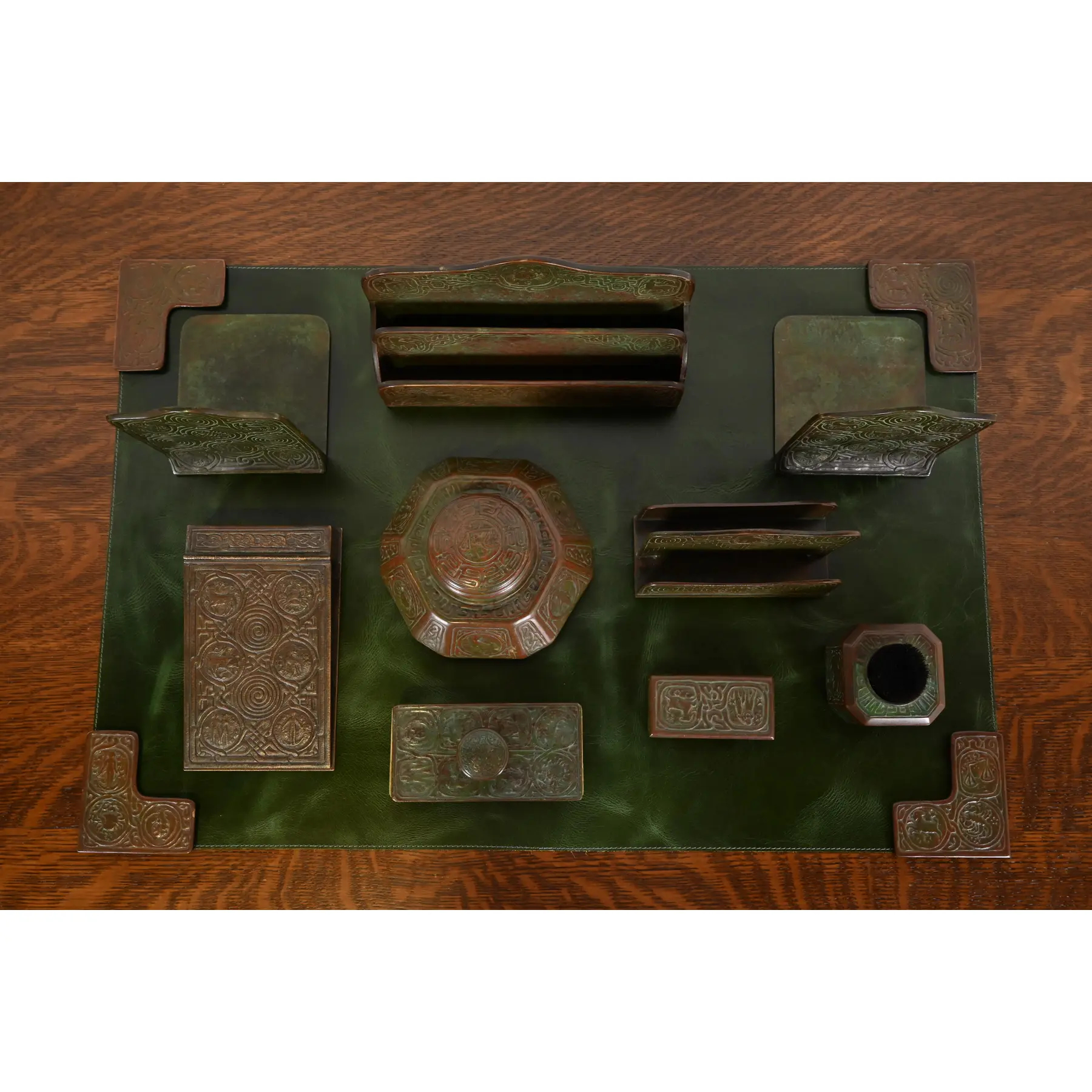 Tiffany Studios New York Zodiac Bronze Nine-Piece Desk Set, Circa 1910 - Image 5