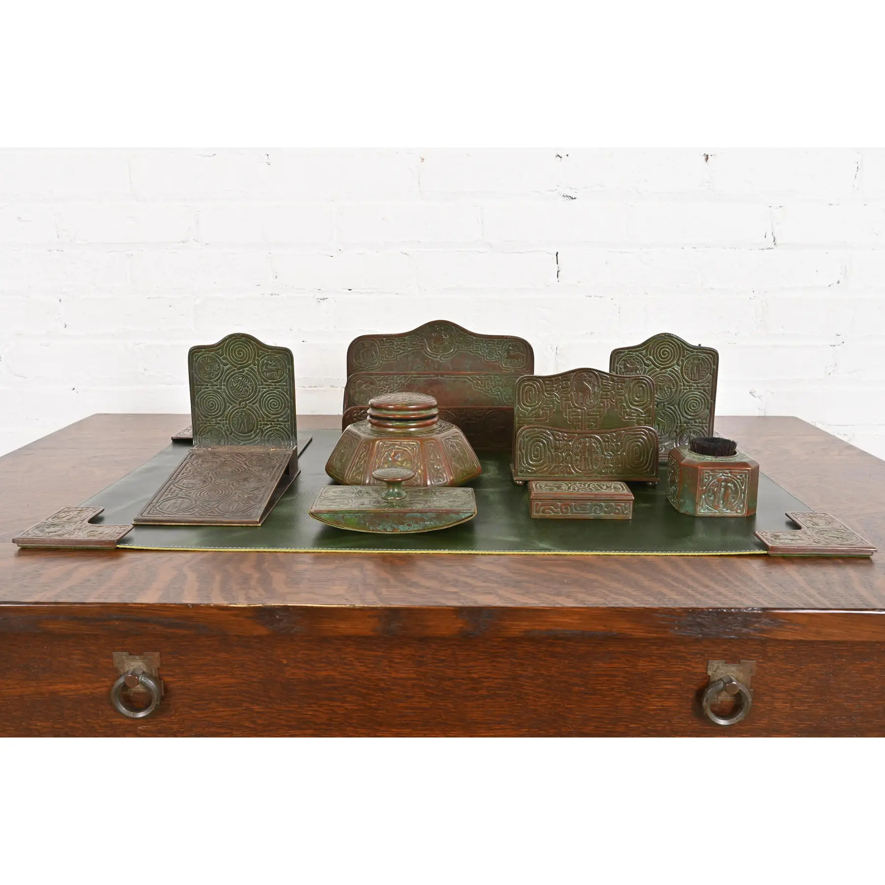 Tiffany Studios New York Zodiac Bronze Nine-Piece Desk Set, Circa 1910 - Image 2