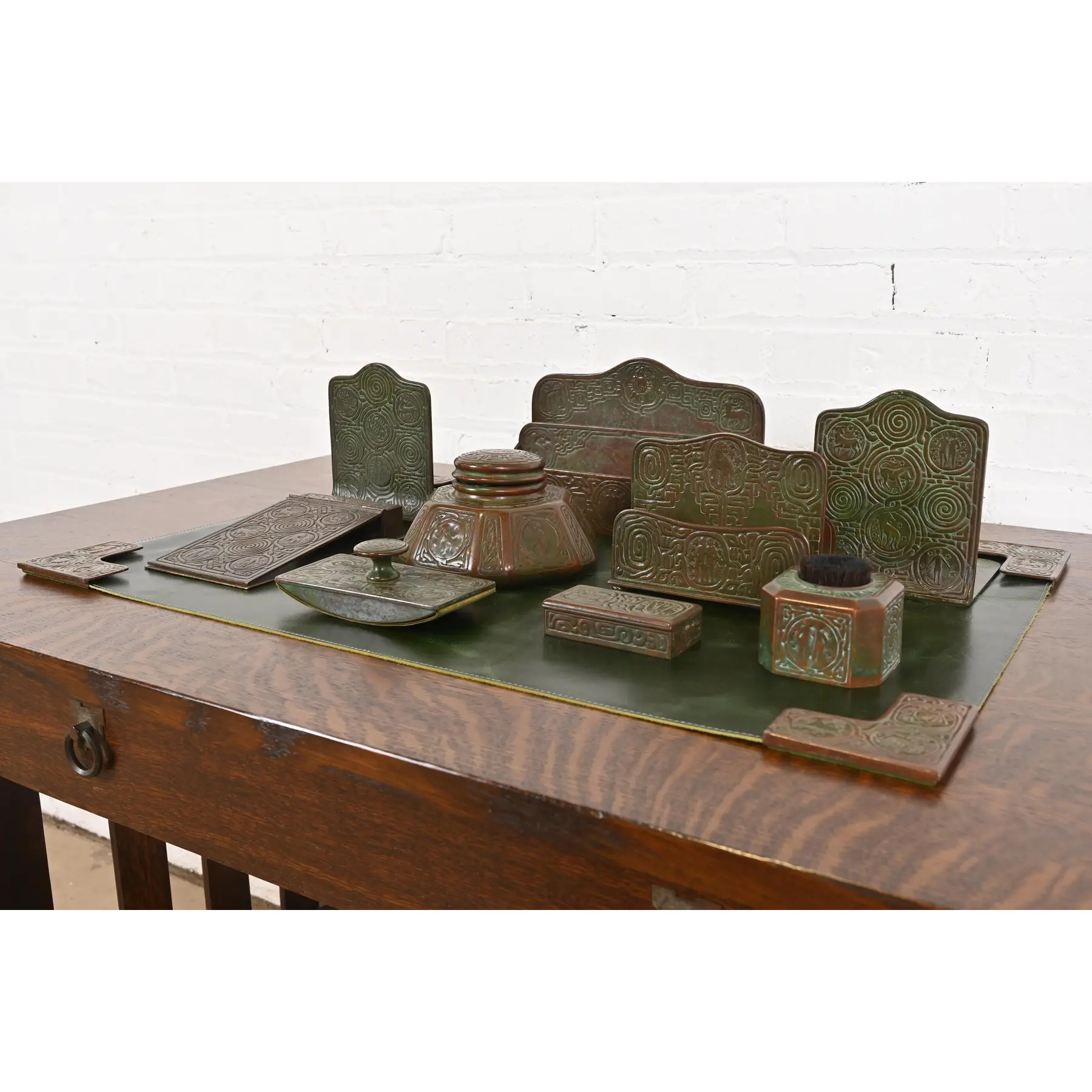 Tiffany Studios New York Zodiac Bronze Nine-Piece Desk Set, Circa 1910 - Image 3