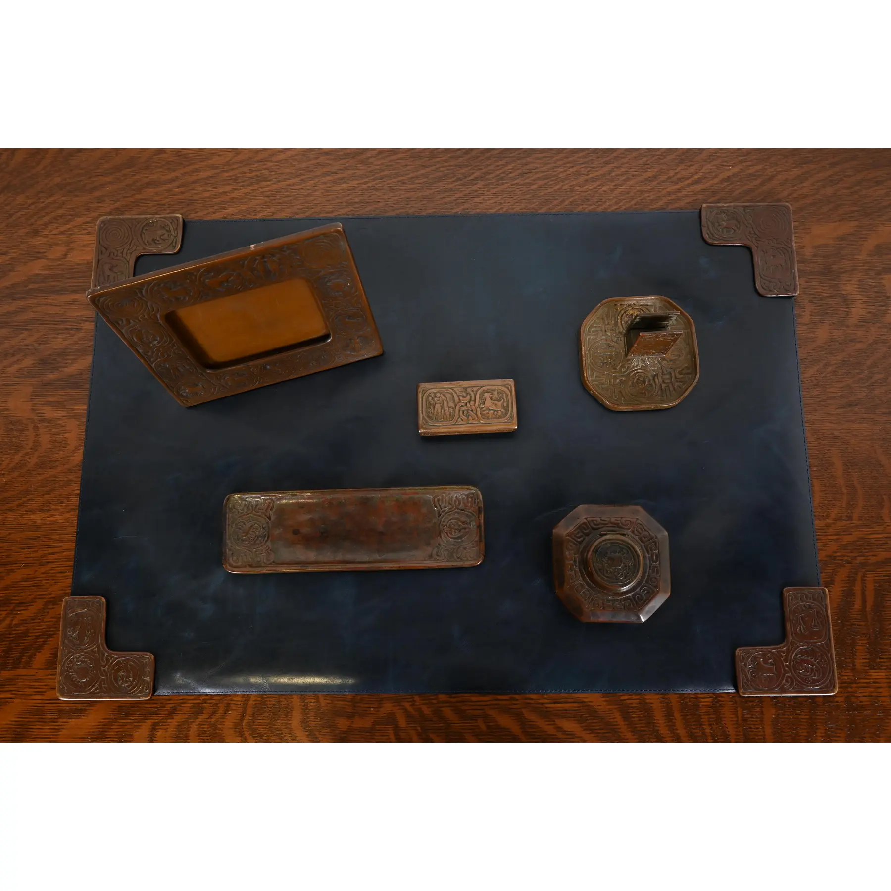 Tiffany Studios New York Zodiac Bronze Six-Piece Desk Set, Circa 1910 - Image 4