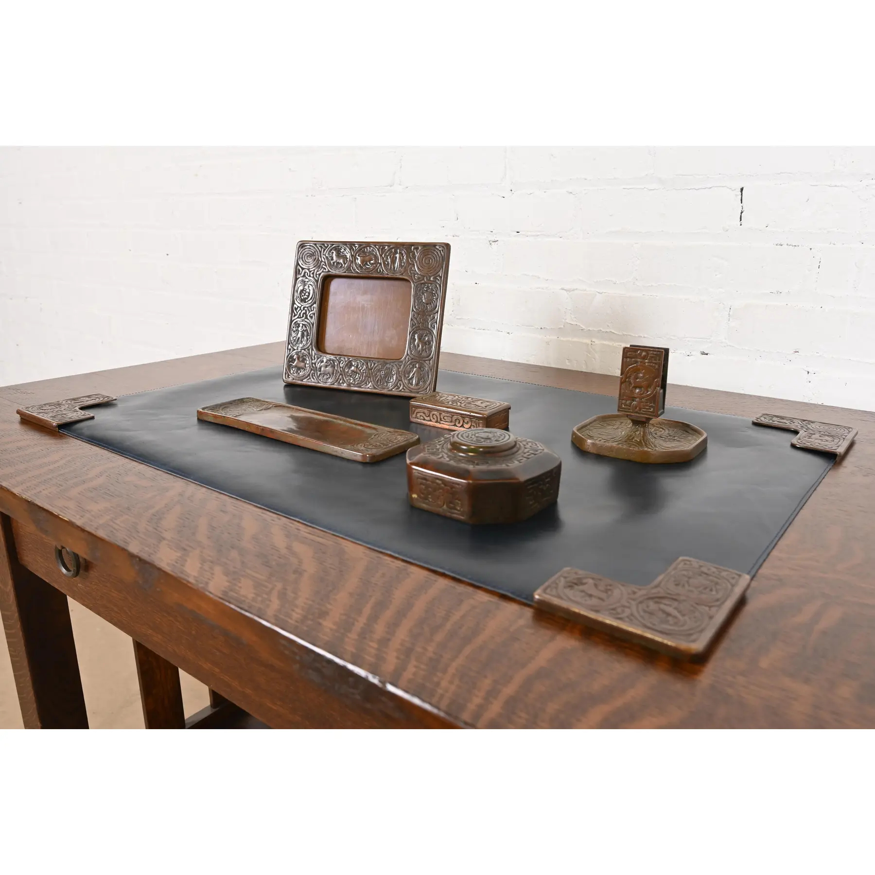 Tiffany Studios New York Zodiac Bronze Six-Piece Desk Set, Circa 1910 - Image 2