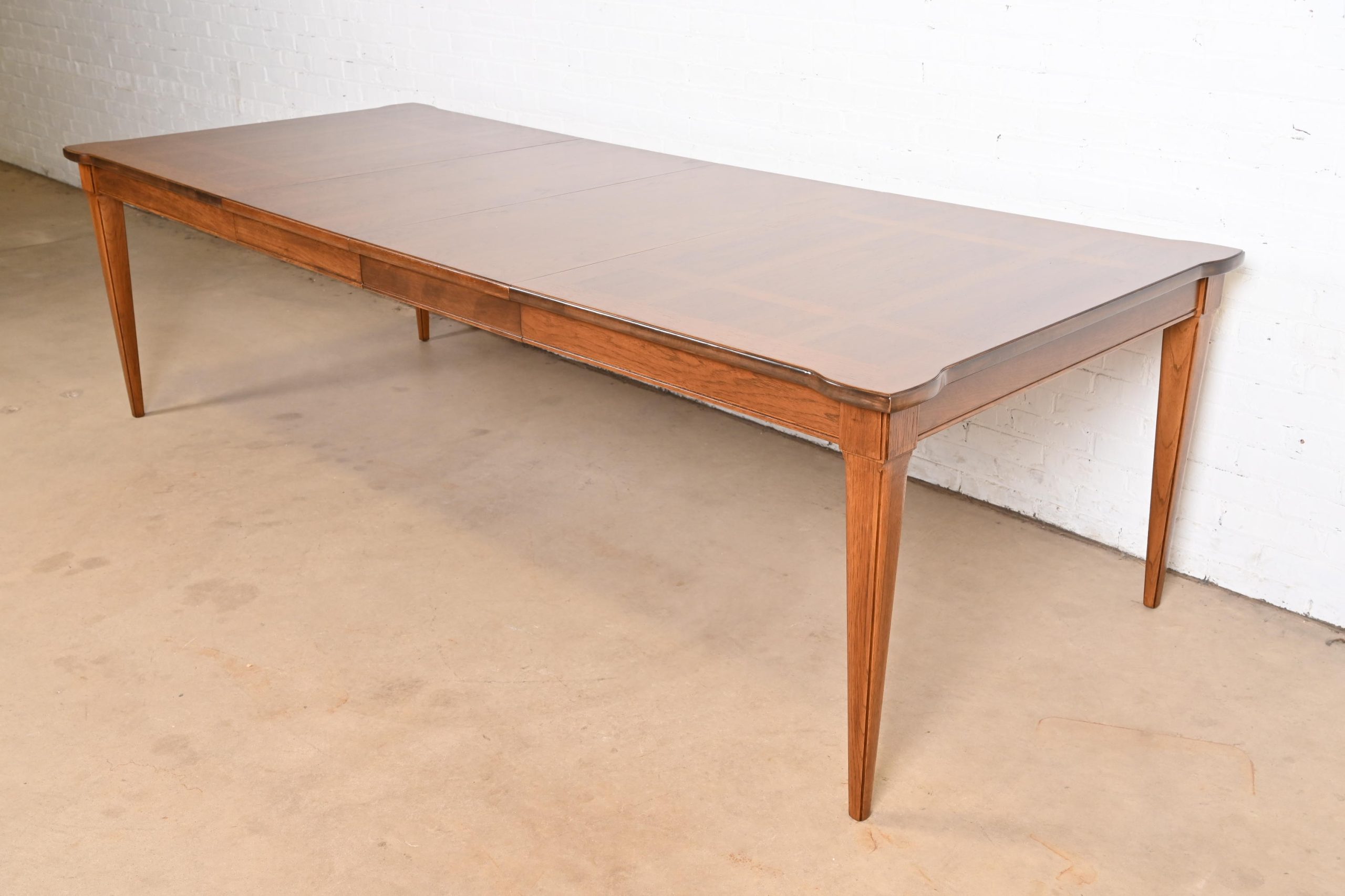 Thomasville French Regency Louis XVI Pecan Wood Extension Dining Table, Newly Refinished