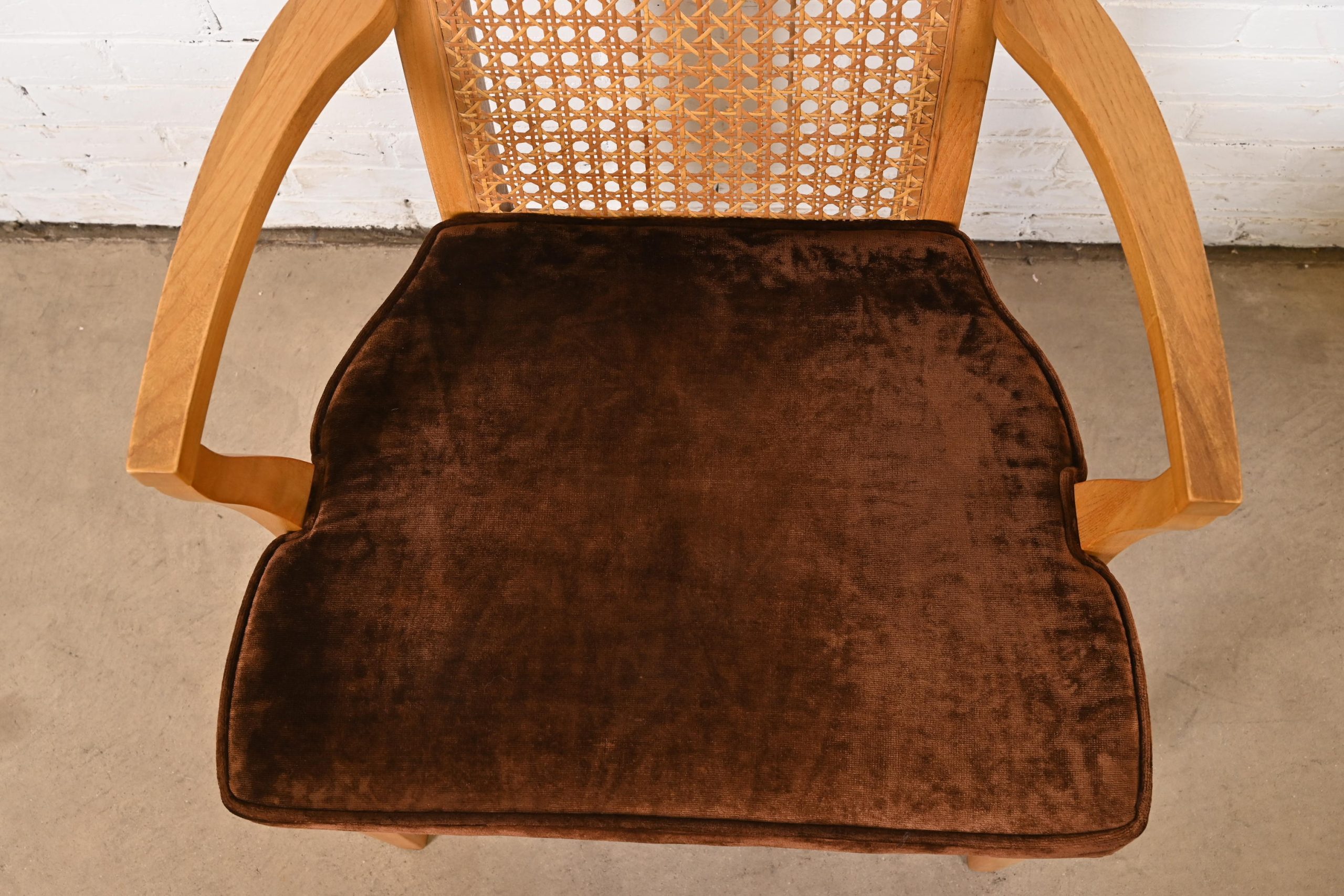 Milo Baughman Style Mid-Century Modern Burl Wood and Cane High Back Dining Chairs by Lane, Set of Ten - Image 7