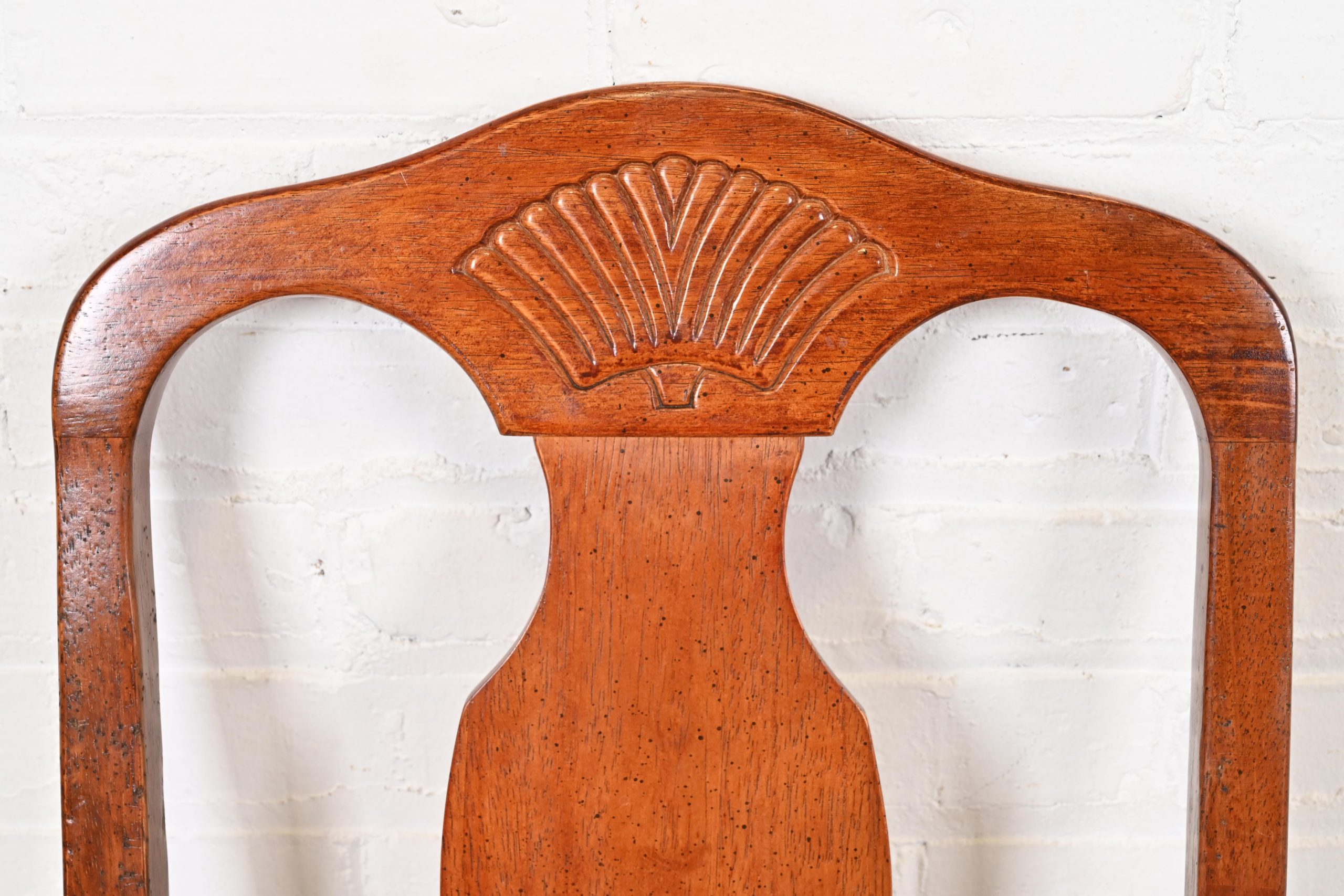 Ethan Allen Style Queen Anne Carved Mahogany Dining Chairs, Set of Six - Image 9